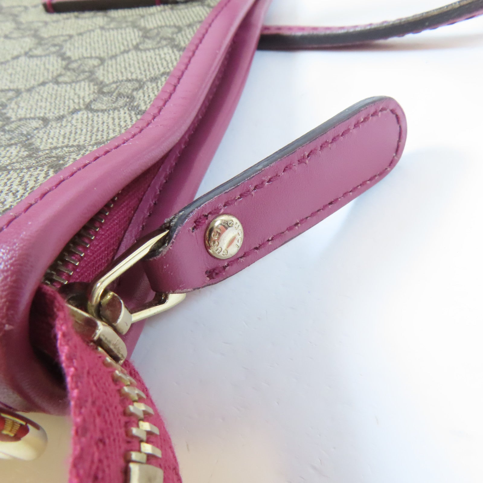 GUCCI 塗層帆布2 Way Shoulder Bag金扣手挽肩背兩用袋啡色/粉紅色