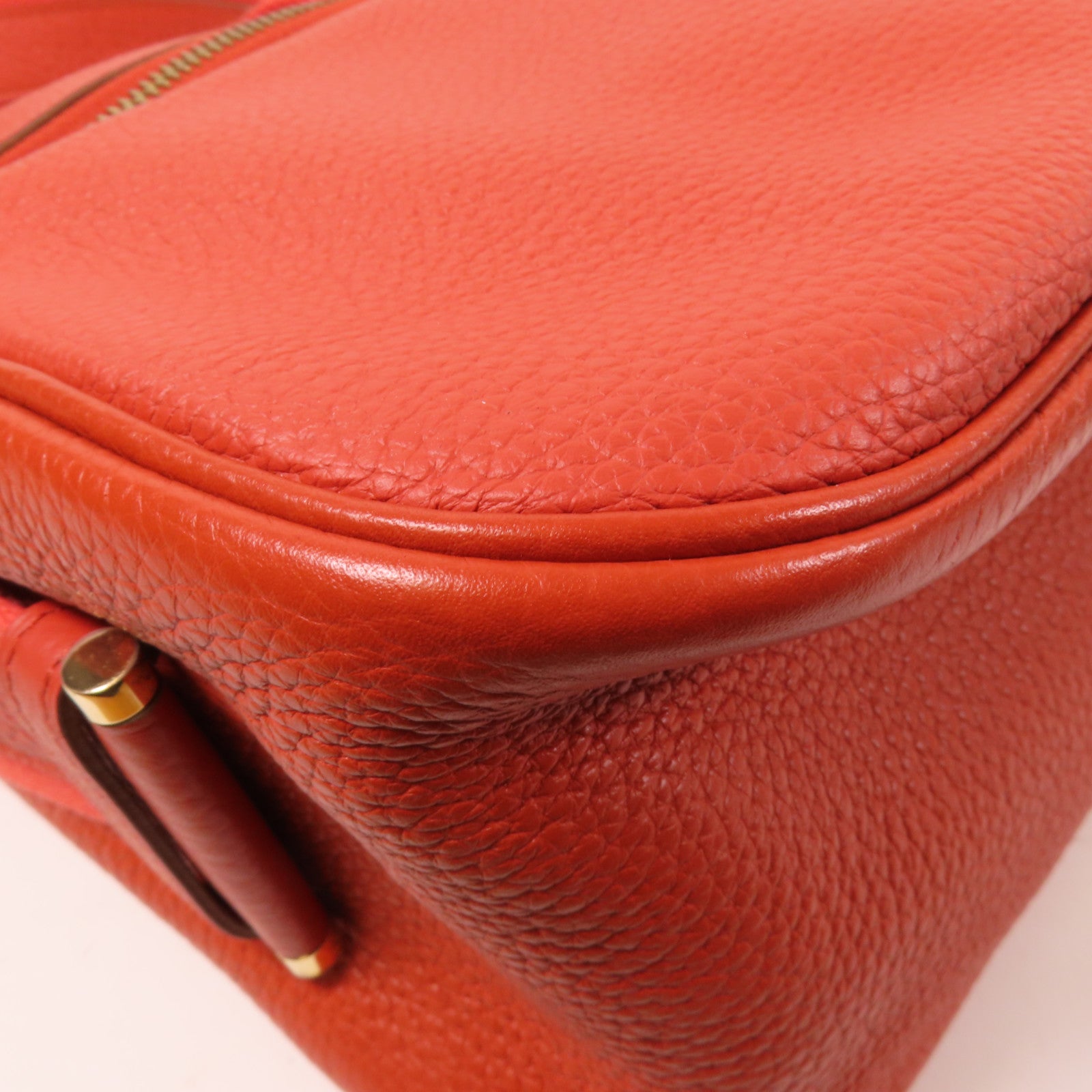 HERMES Clemence皮革Bourlingue金扣肩背袋橙紅色