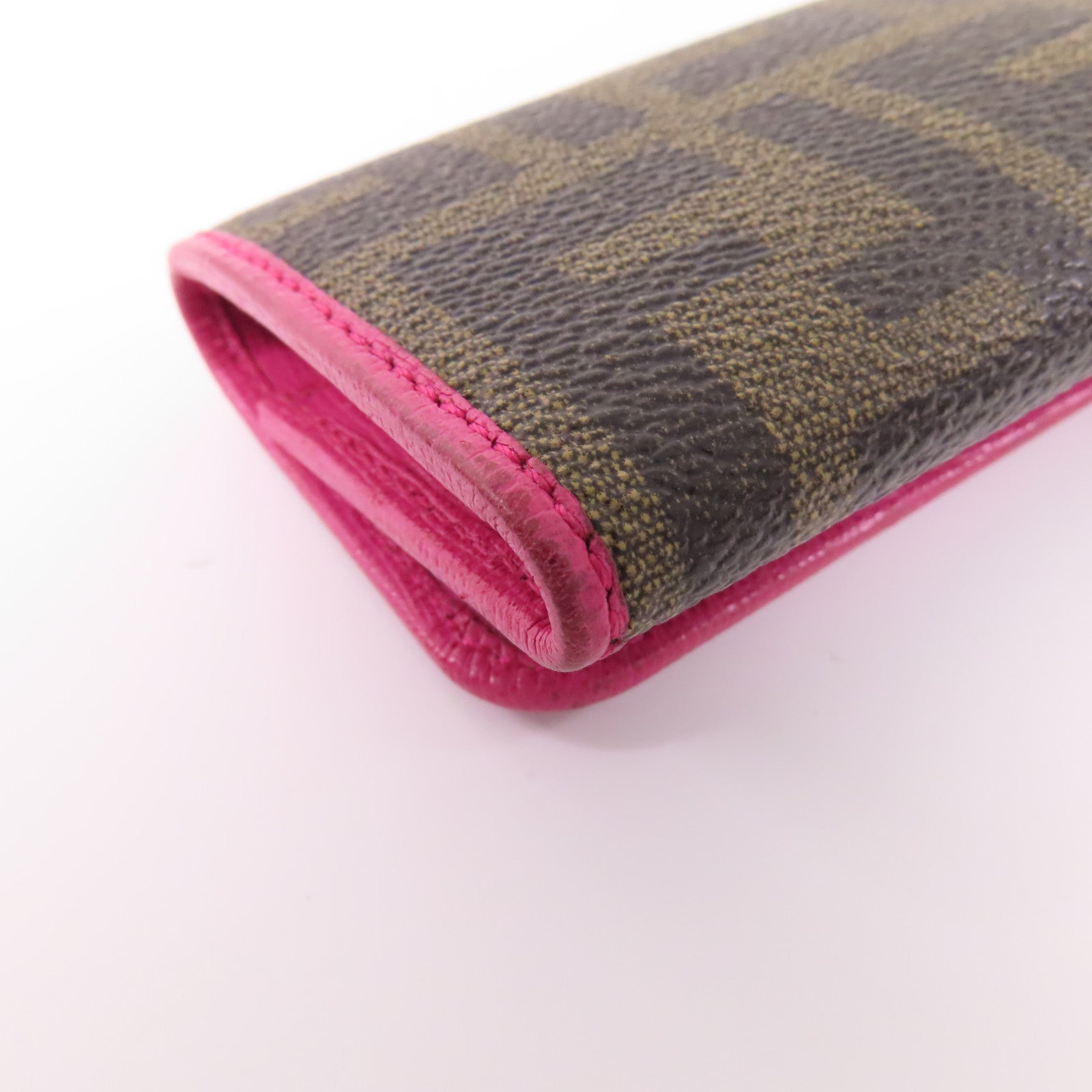 FENDI GHW Key Case 8AP079-CRP Coated Canvas Brown Pink