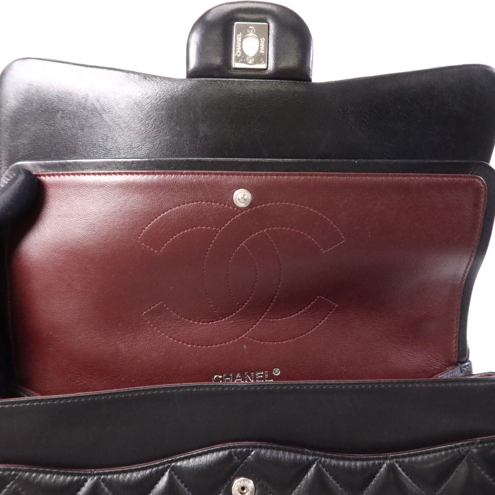 CHANEL 羊皮皮革Large Classic銀扣鏈帶肩背袋