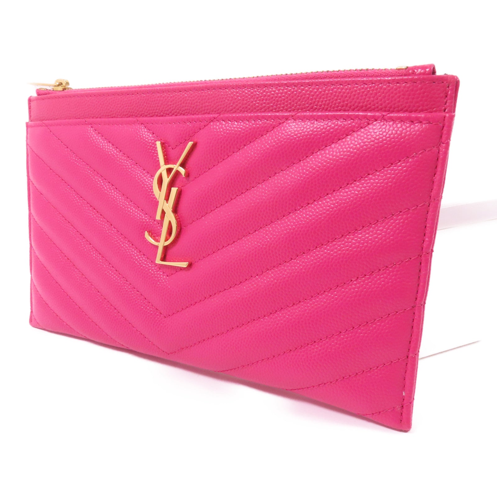 SAINT LAURENT 牛皮皮革Pouch金扣手拿包