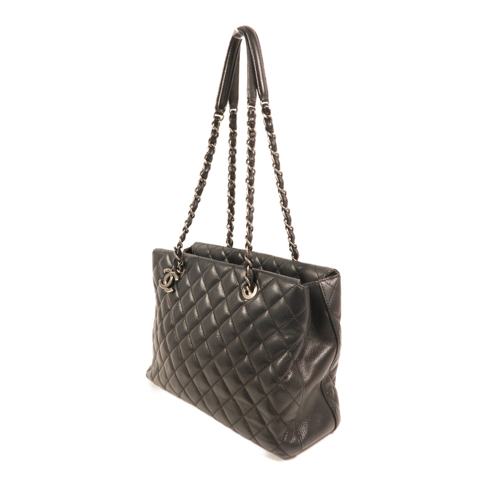 CHANEL 牛皮皮革Chain Shoulder銀扣鏈帶肩背袋