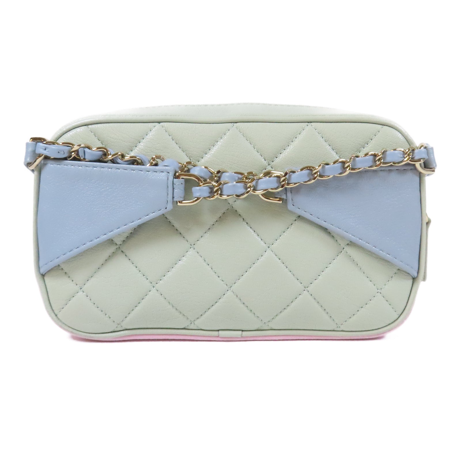 CHANEL 菱格牛皮皮革Waist Bag金扣鏈帶腰包綠色/粉紅色/藍色