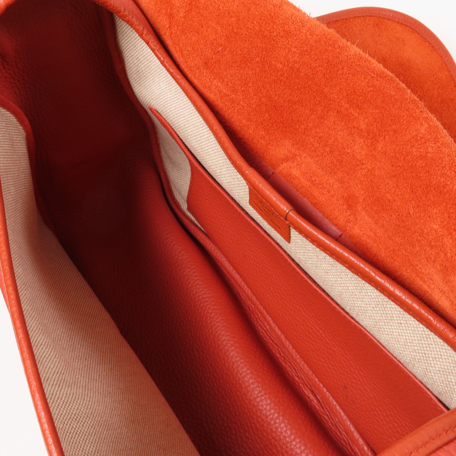 HERMES Clemence皮革Bourlingue金扣肩背袋橙紅色