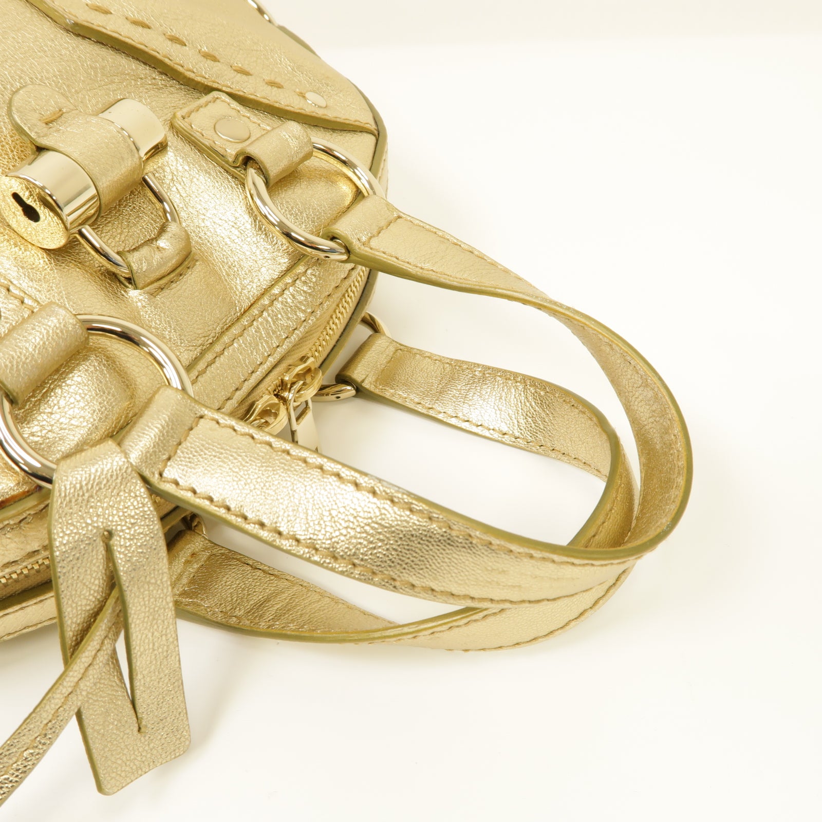 SAINT LAURENT 牛皮皮革Hand Bag金扣手提袋金色