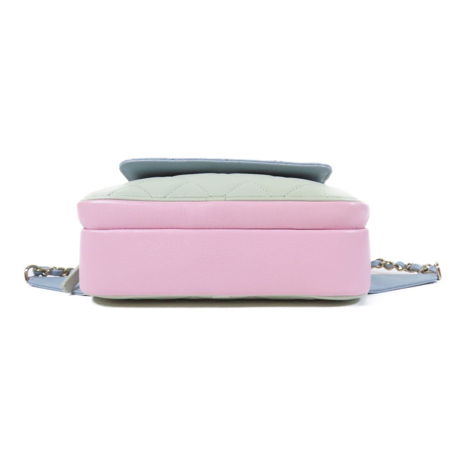 CHANEL 菱格牛皮皮革Waist Bag金扣鏈帶腰包綠色/粉紅色/藍色