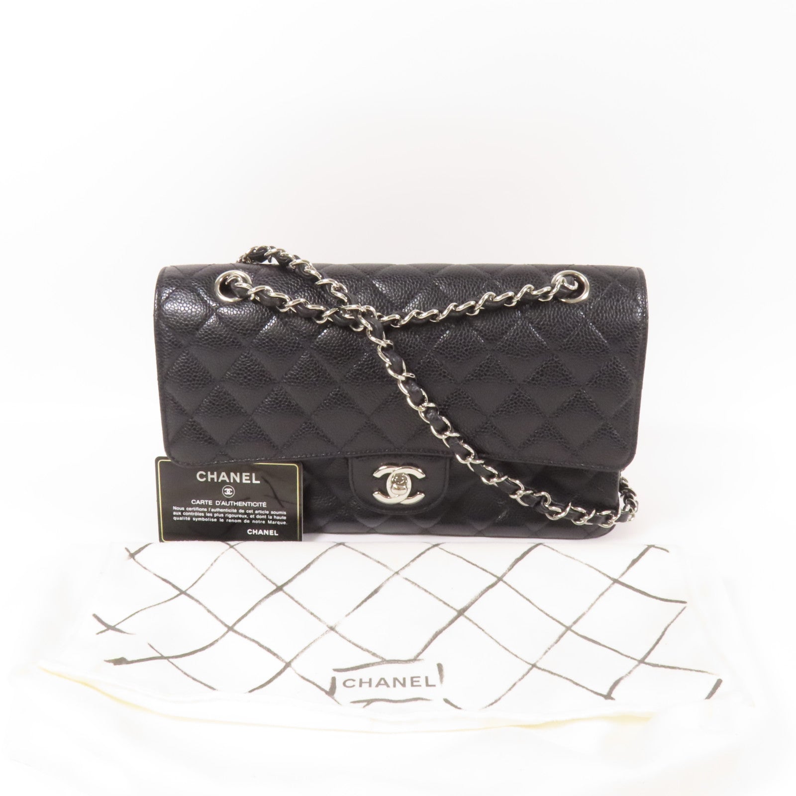 CHANEL 牛皮皮革Classic 25銀扣鏈帶肩背袋