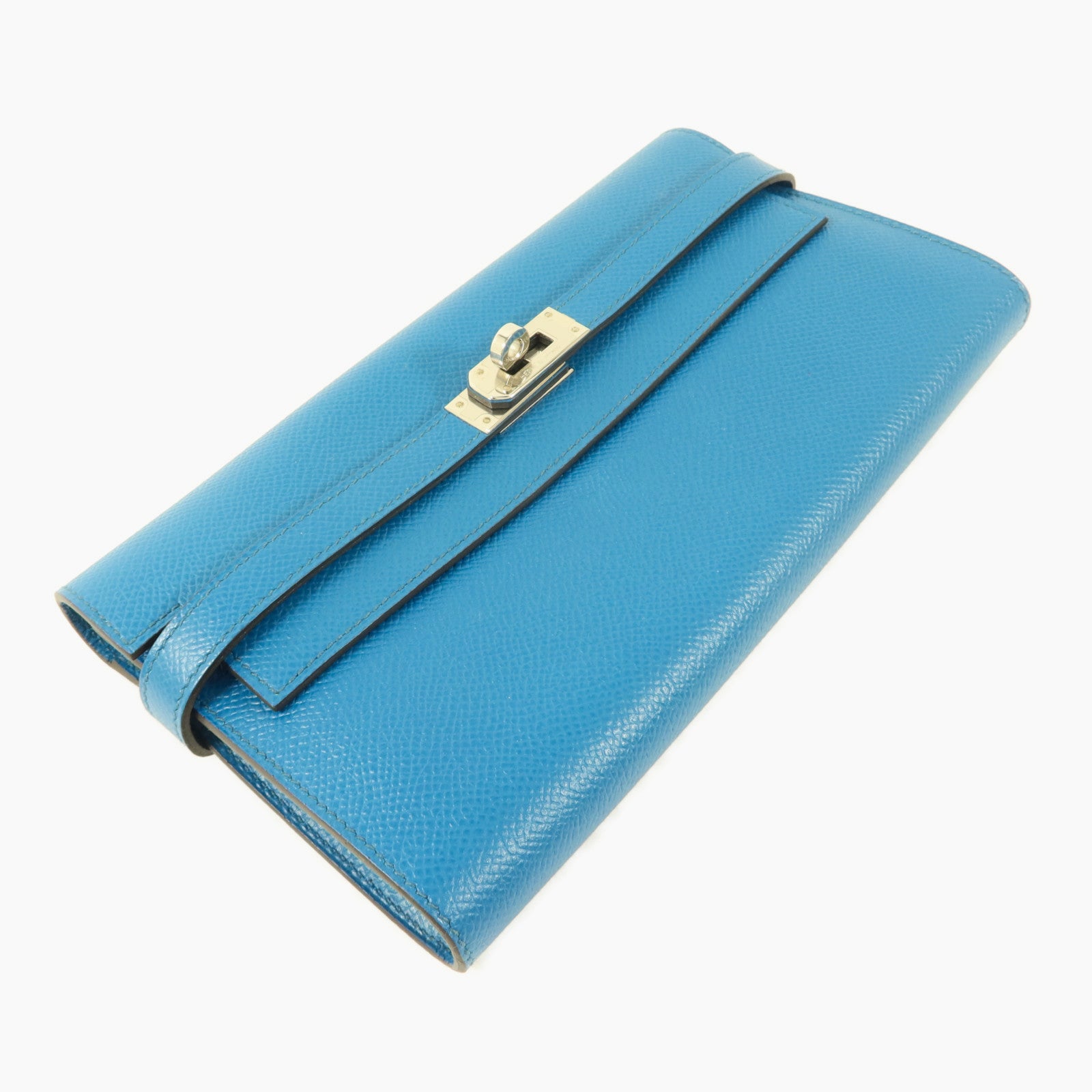 HERMES Epsom皮革Kelly Wallet長錢包Bleu Izmir