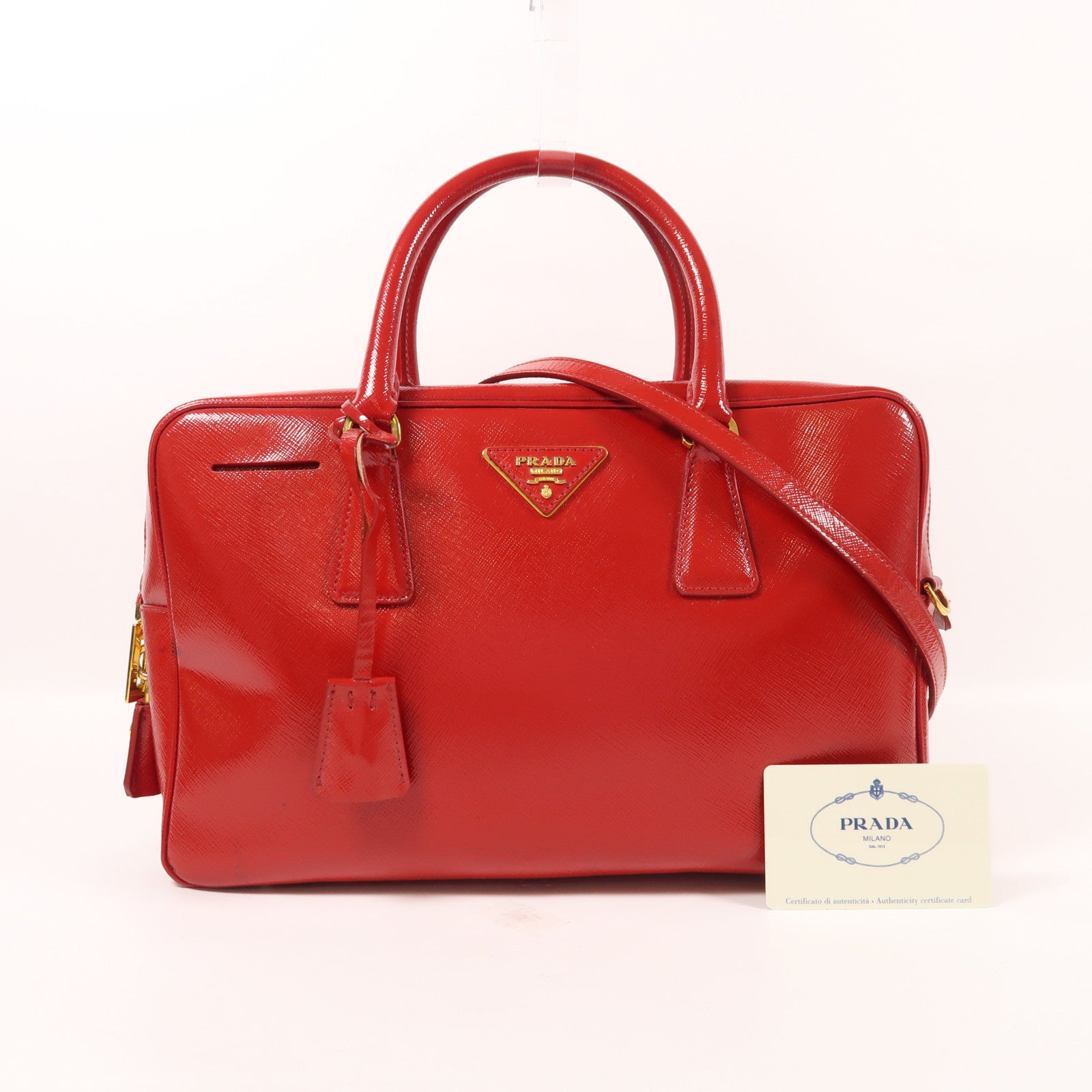 PRADA Saffiano Vernic 2 Way Shoulder金扣手挽肩背兩用袋