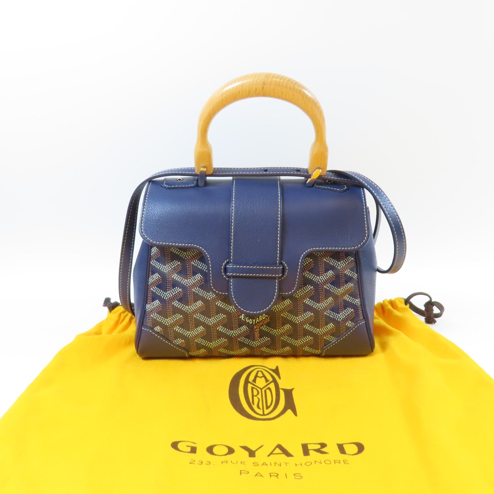 GOYARD 塗層帆布/牛皮皮革Saigon銀扣手挽肩背兩用袋深藍色