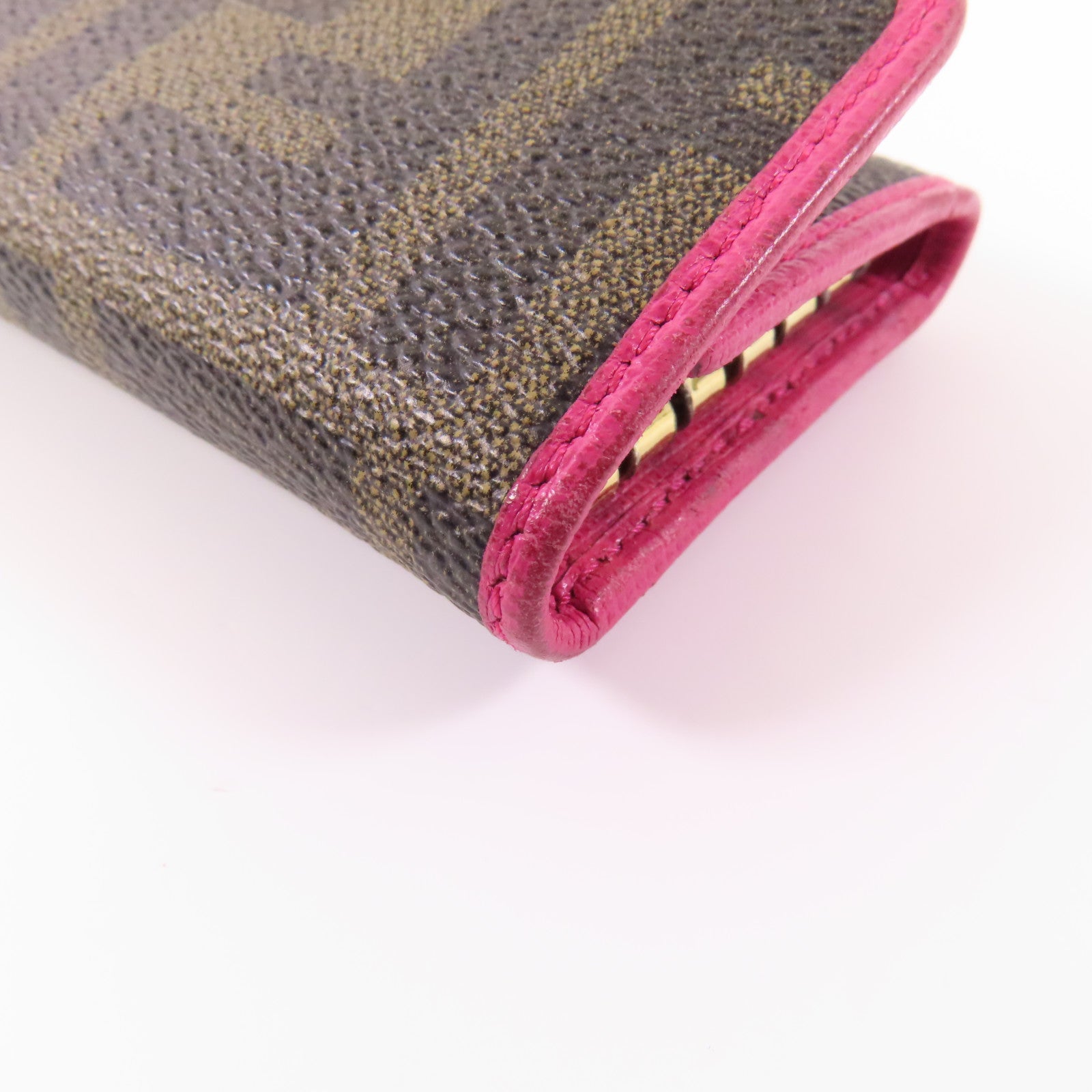 FENDI GHW Key Case 8AP079-CRP Coated Canvas Brown Pink