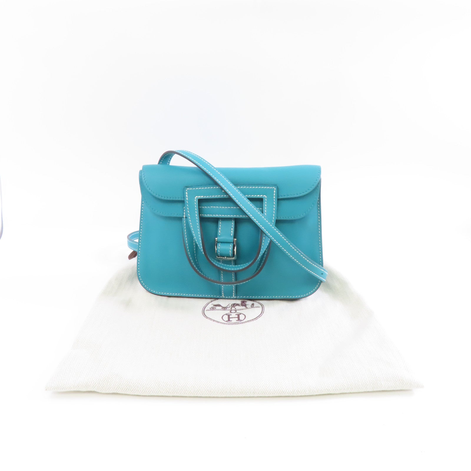HERMES 【激減優惠】Swift皮革Mini Halzan銀扣肩背袋Bleu Paon/孔雀藍色