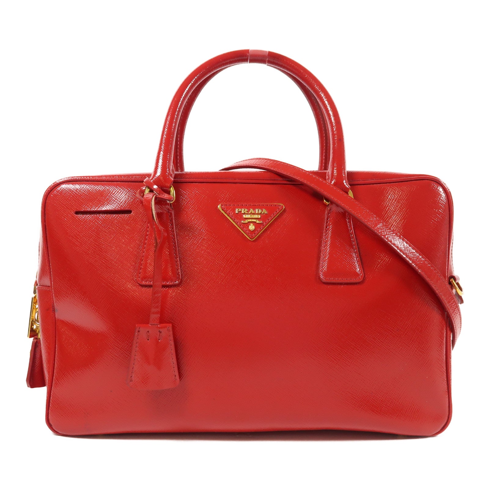 PRADA Saffiano Vernic 2 Way Shoulder金扣手挽肩背兩用袋