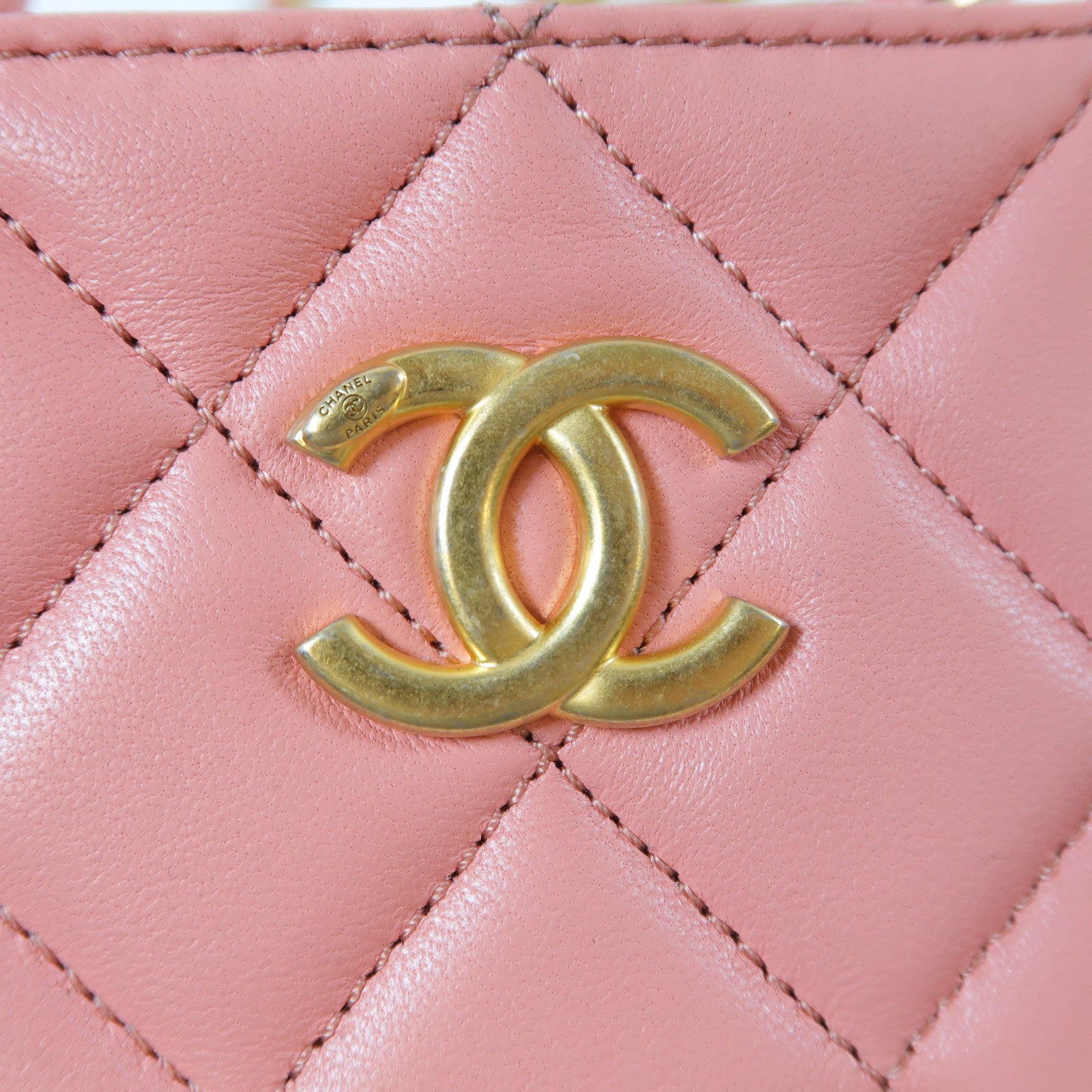 CHANEL 【激減優惠】菱格羊皮皮革Chain Shoulder金扣手挽鏈帶肩背兩用袋粉紅色
