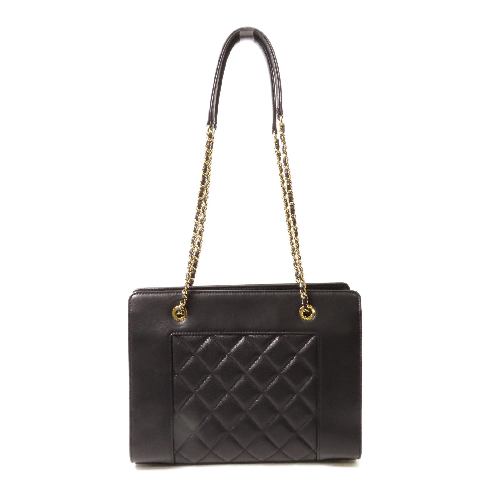 CHANEL 菱格羊皮皮革Mademoiselle Vintage Tote金扣鏈帶肩背袋黑色