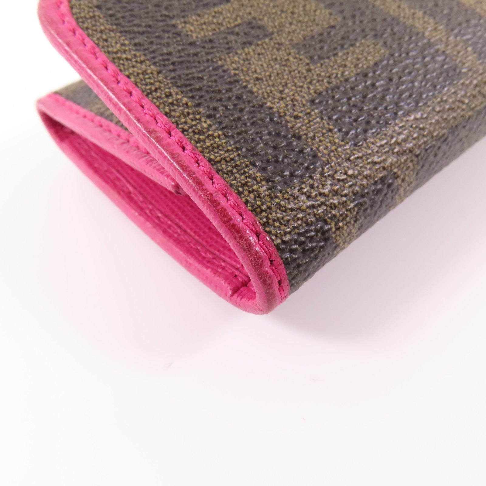 FENDI GHW Key Case 8AP079-CRP Coated Canvas Brown Pink