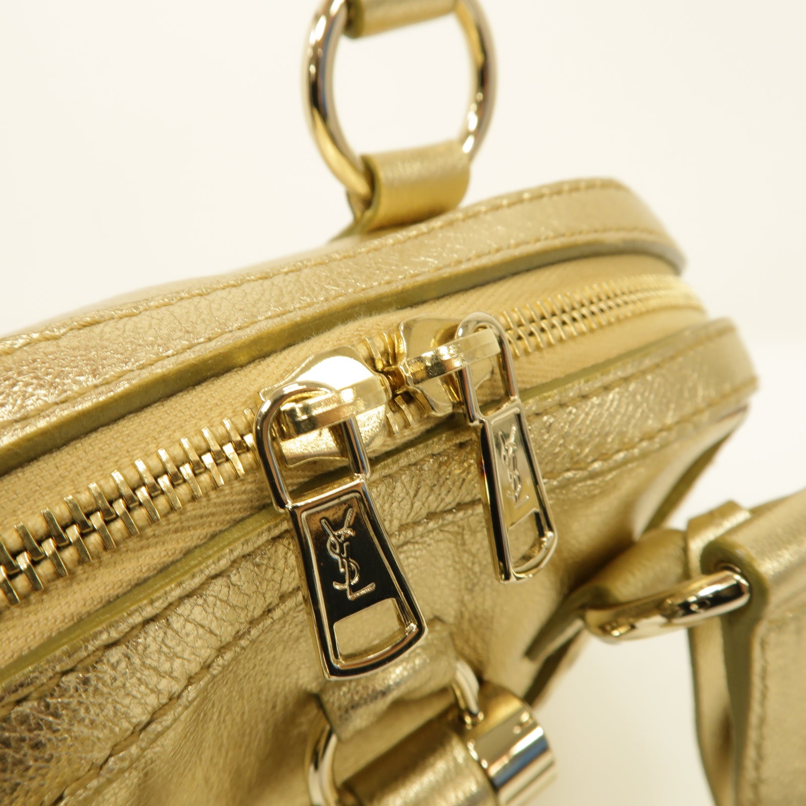 SAINT LAURENT 牛皮皮革Hand Bag金扣手提袋金色