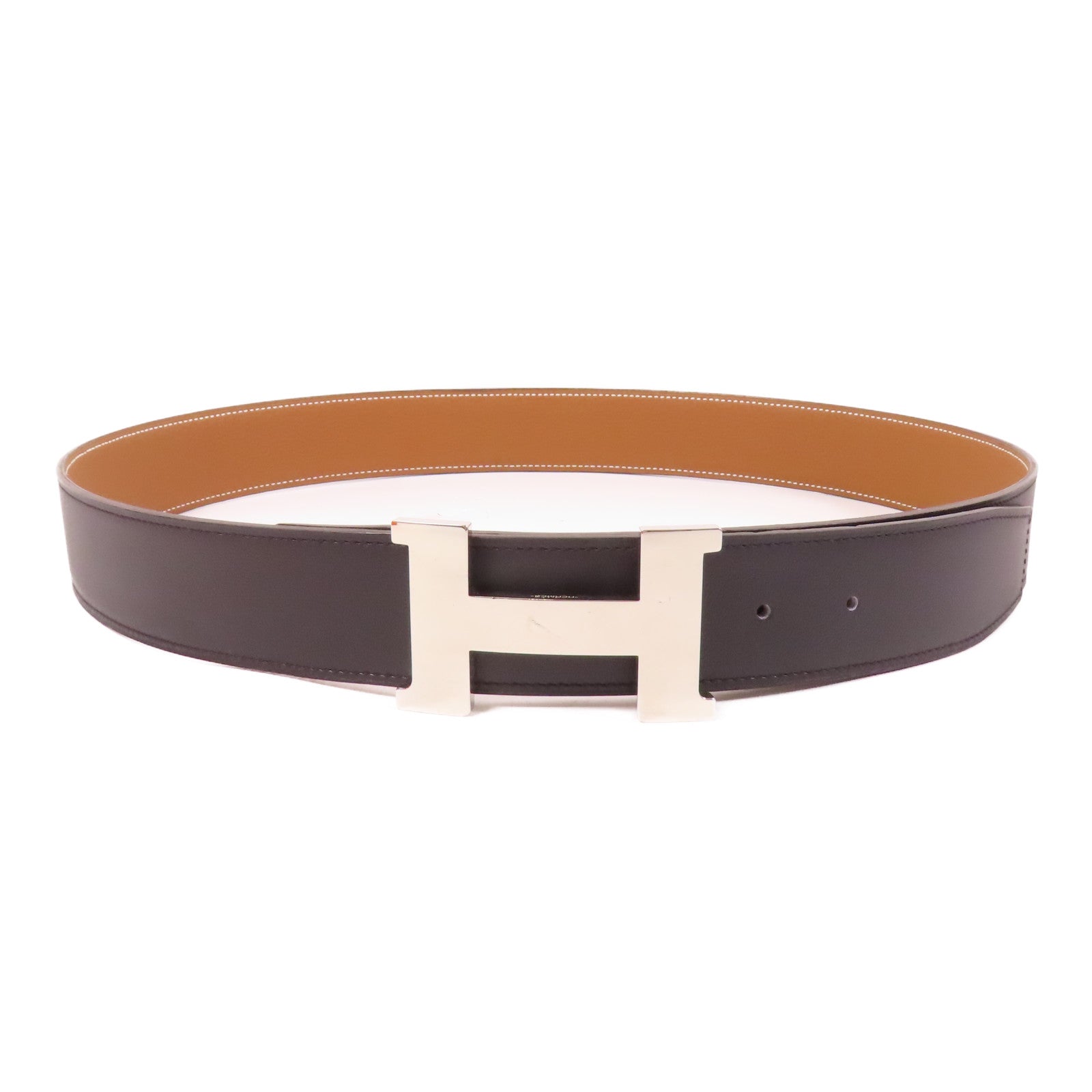 HERMES Clemence皮革H Belt 100cm銀扣皮帶Noir Gold