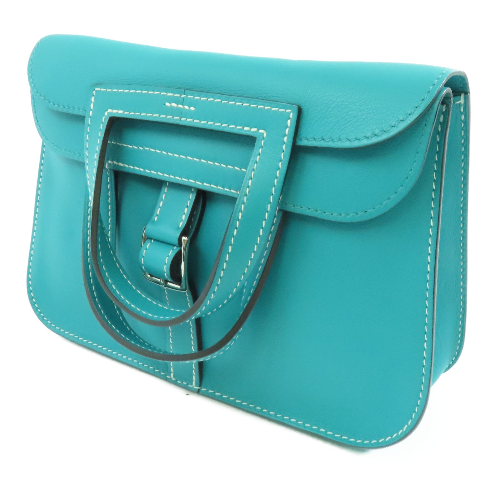HERMES 【激減優惠】Swift皮革Mini Halzan銀扣肩背袋Bleu Paon/孔雀藍色