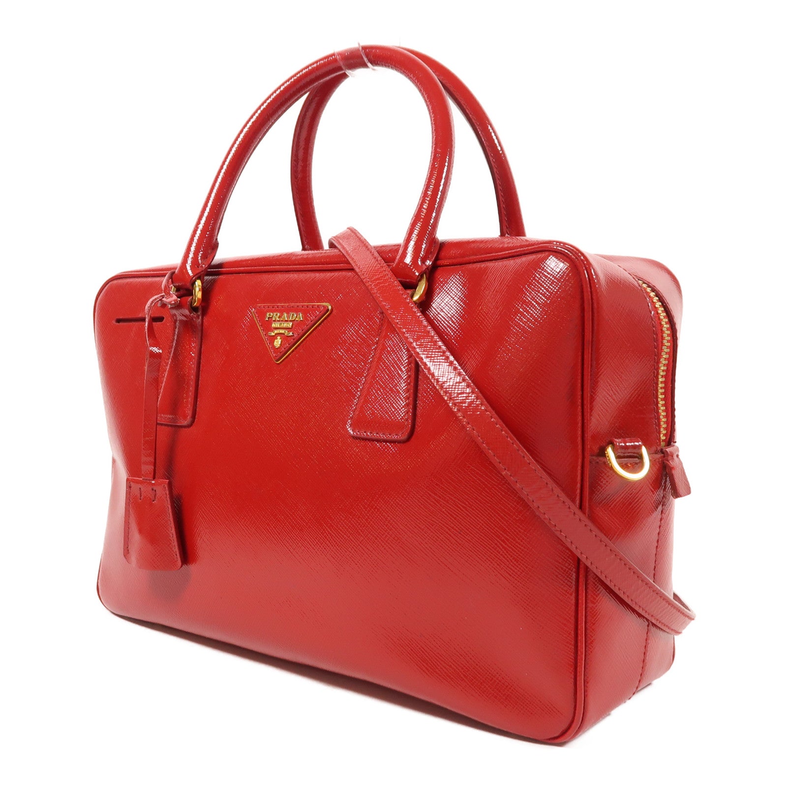 PRADA Saffiano Vernic 2 Way Shoulder金扣手挽肩背兩用袋