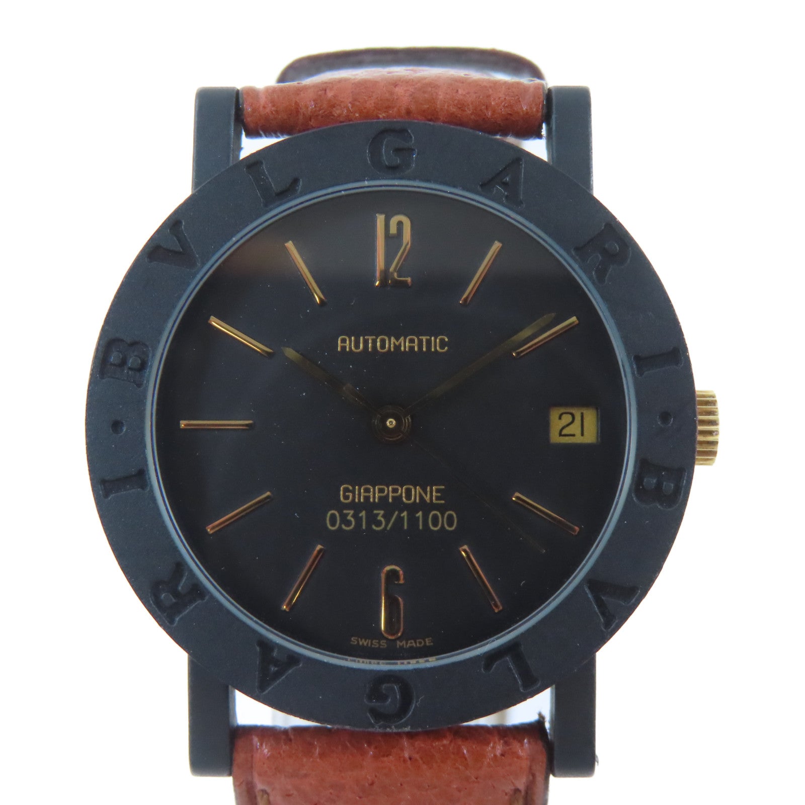 BVLGARI Bvlgari Bvlgari鋁/皮革帶手錶自動機芯黑色