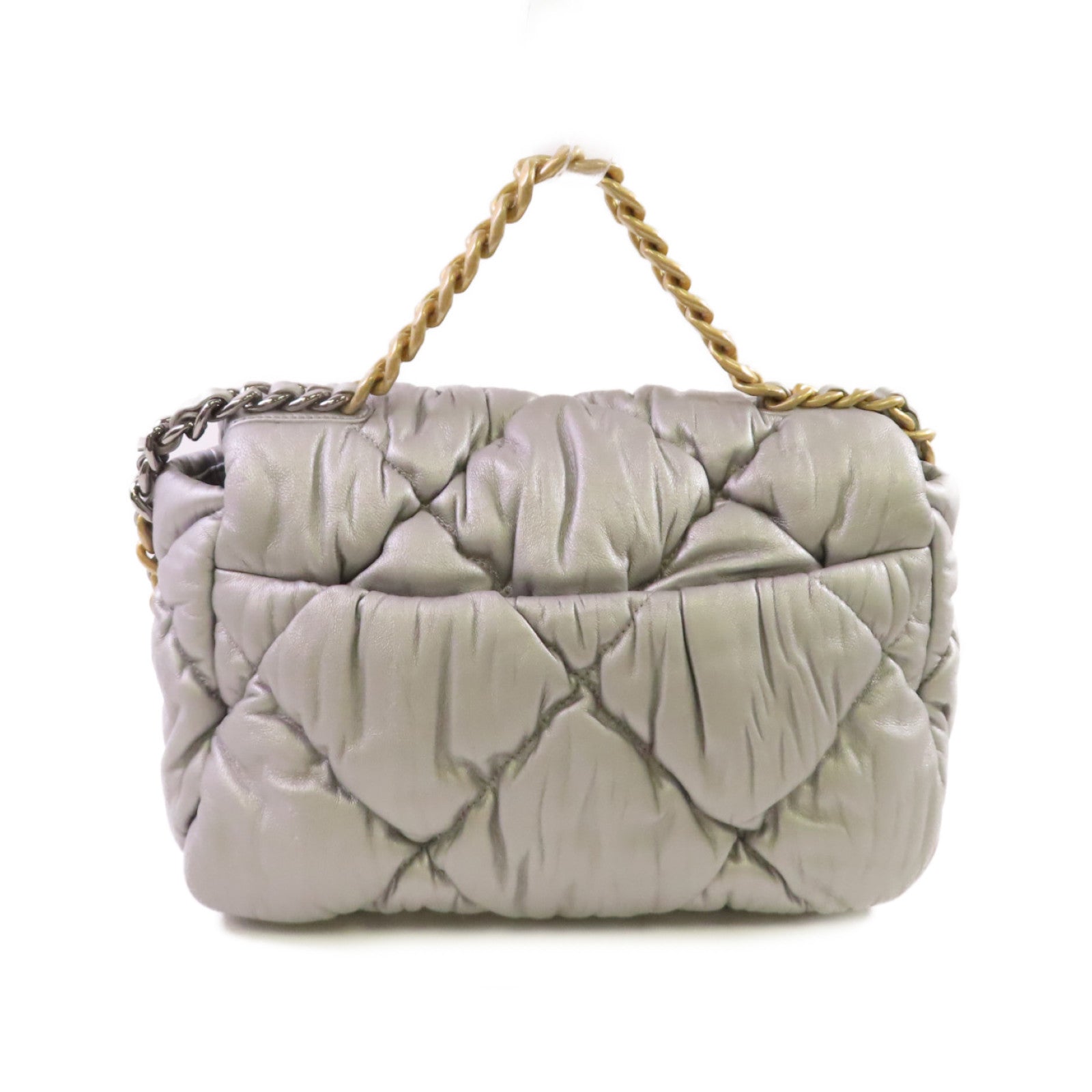 CHANEL 菱格牛皮皮革Chanel 19 2Way Shoulder Bag金扣手挽肩背兩用袋銀色