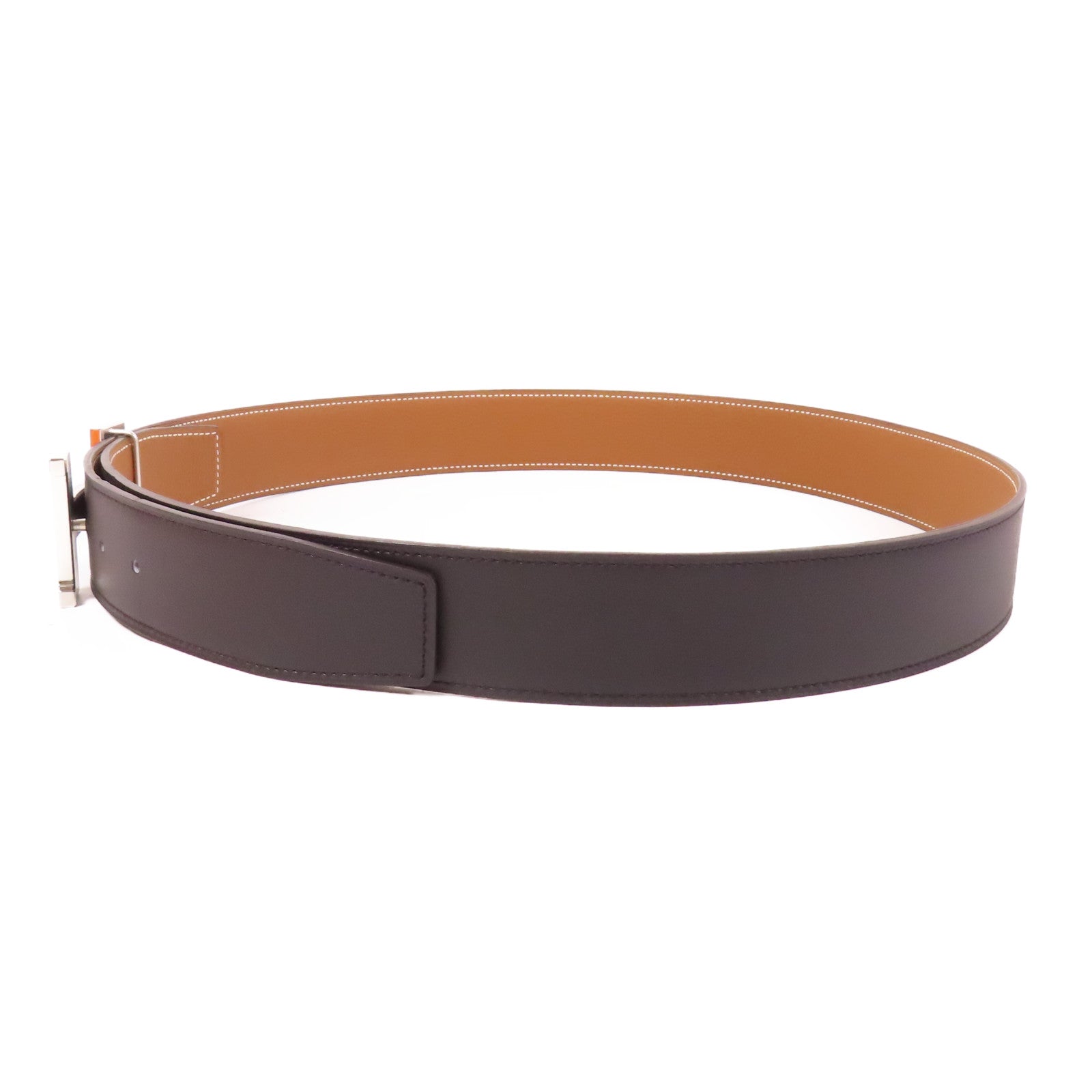 HERMES Clemence皮革H Belt 100cm銀扣皮帶Noir Gold