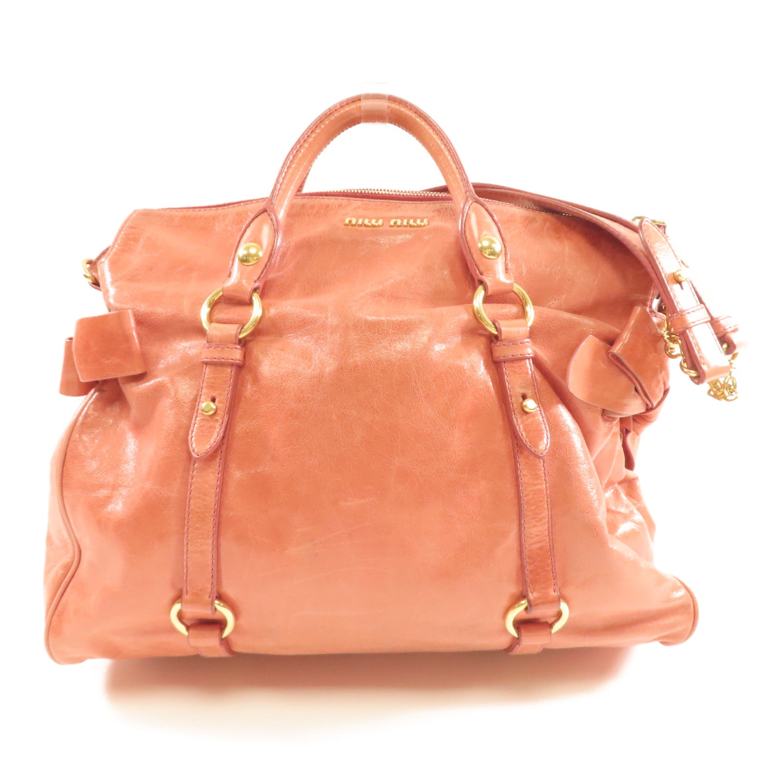 Miu Miu 羊皮皮革2Way Shoulder金扣手挽肩背兩用袋粉紅色