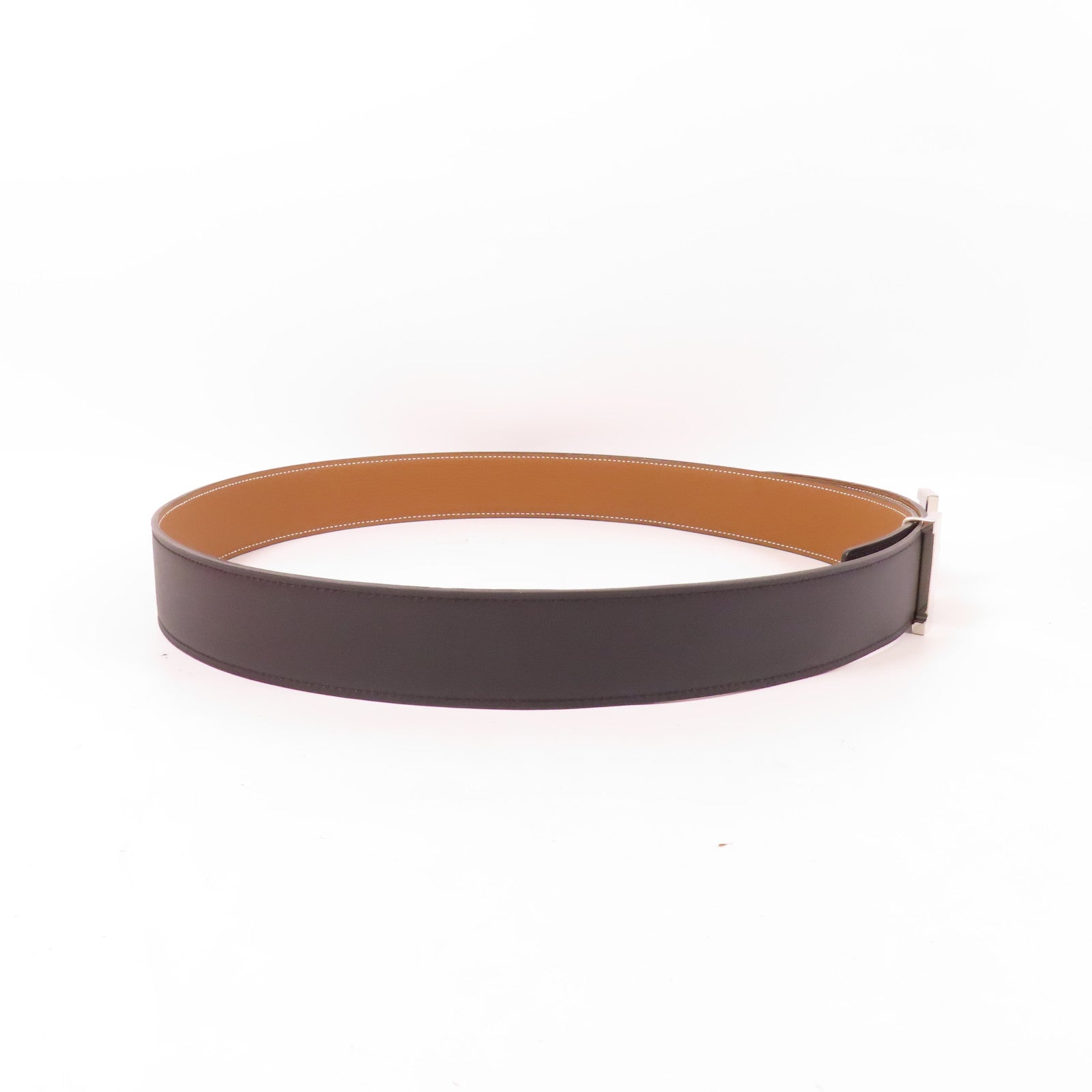 HERMES Clemence皮革H Belt 100cm銀扣皮帶Noir Gold