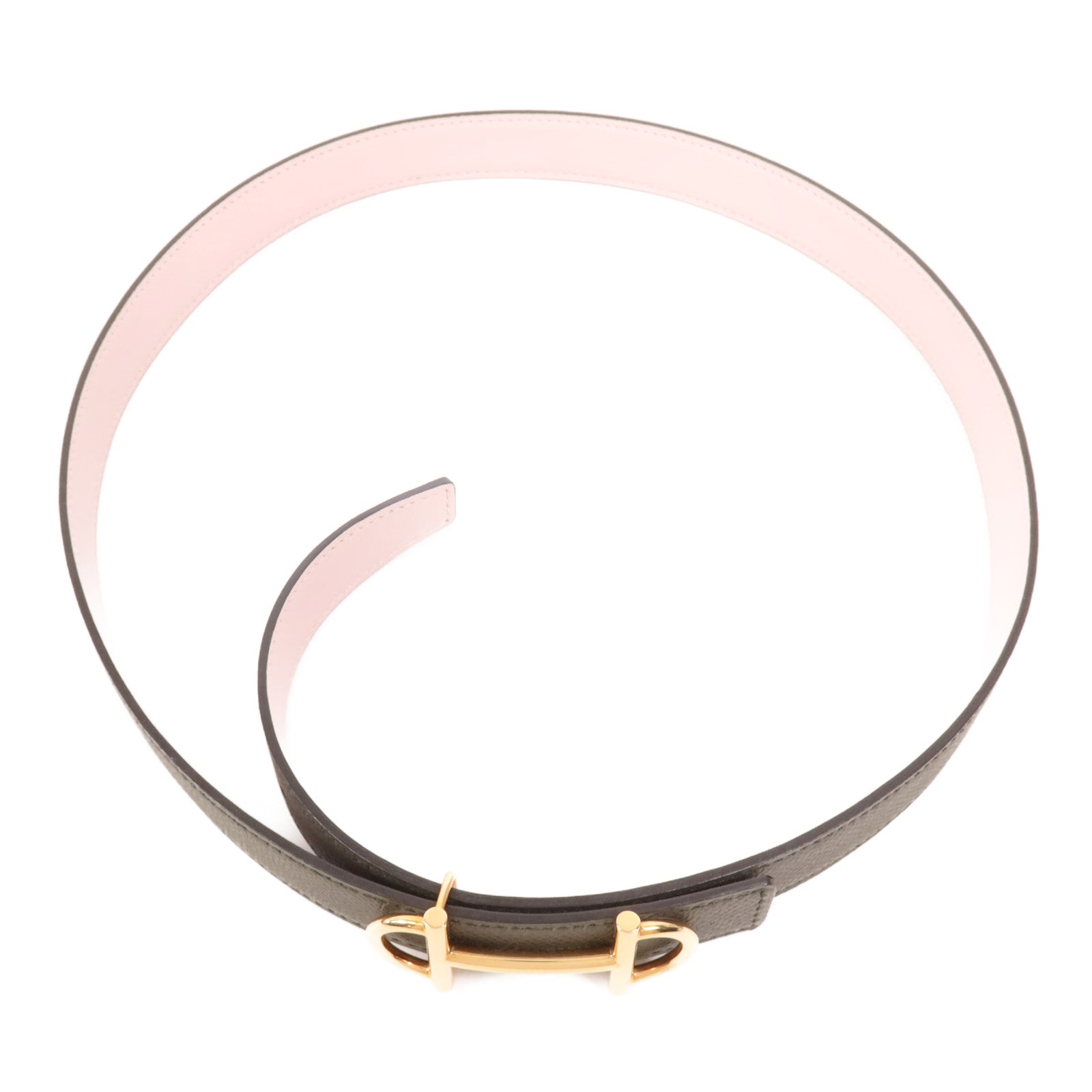 HERMES Swift/Espom皮革Gamma Belt金扣皮帶Vert De Gris