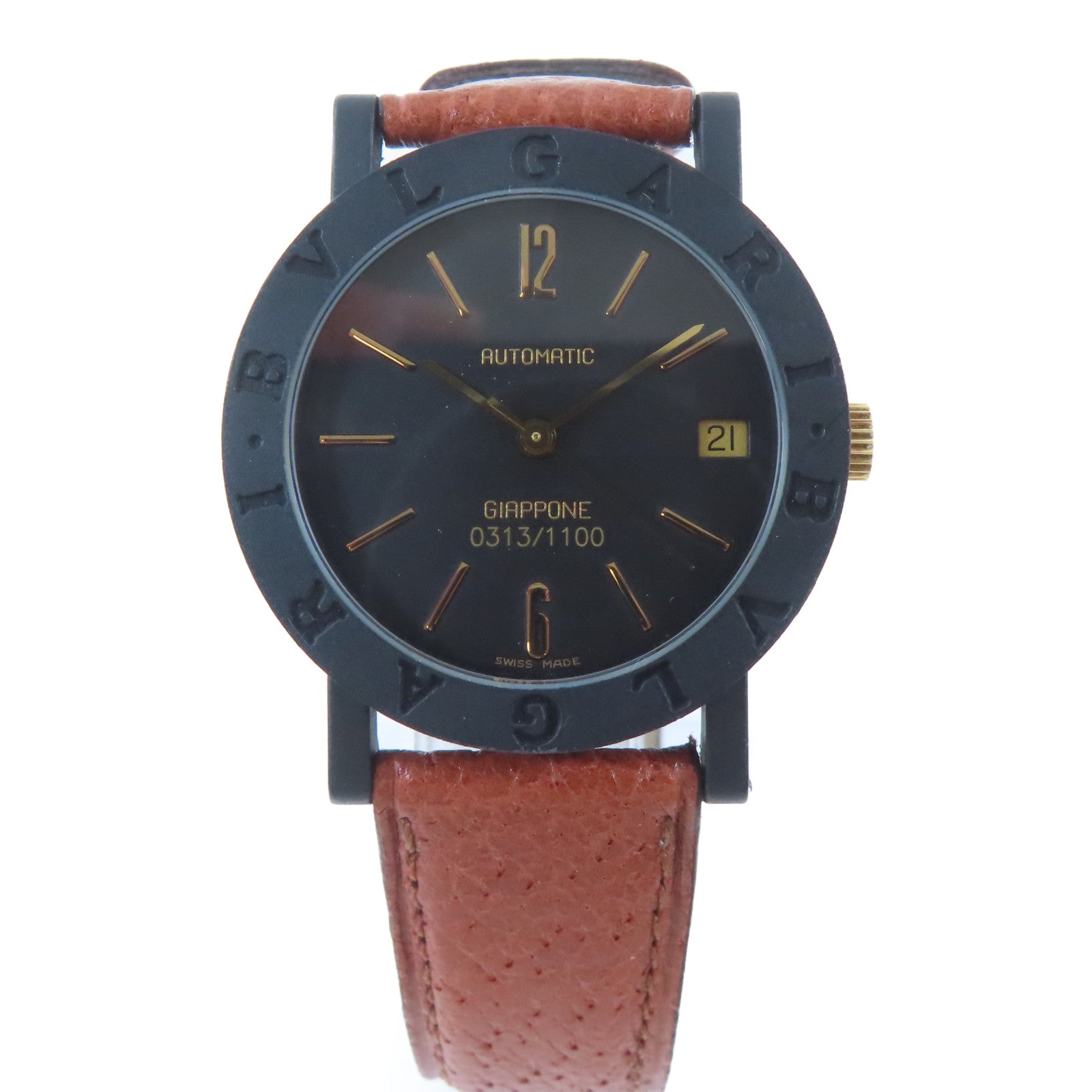 BVLGARI Bvlgari Bvlgari鋁/皮革帶手錶自動機芯黑色