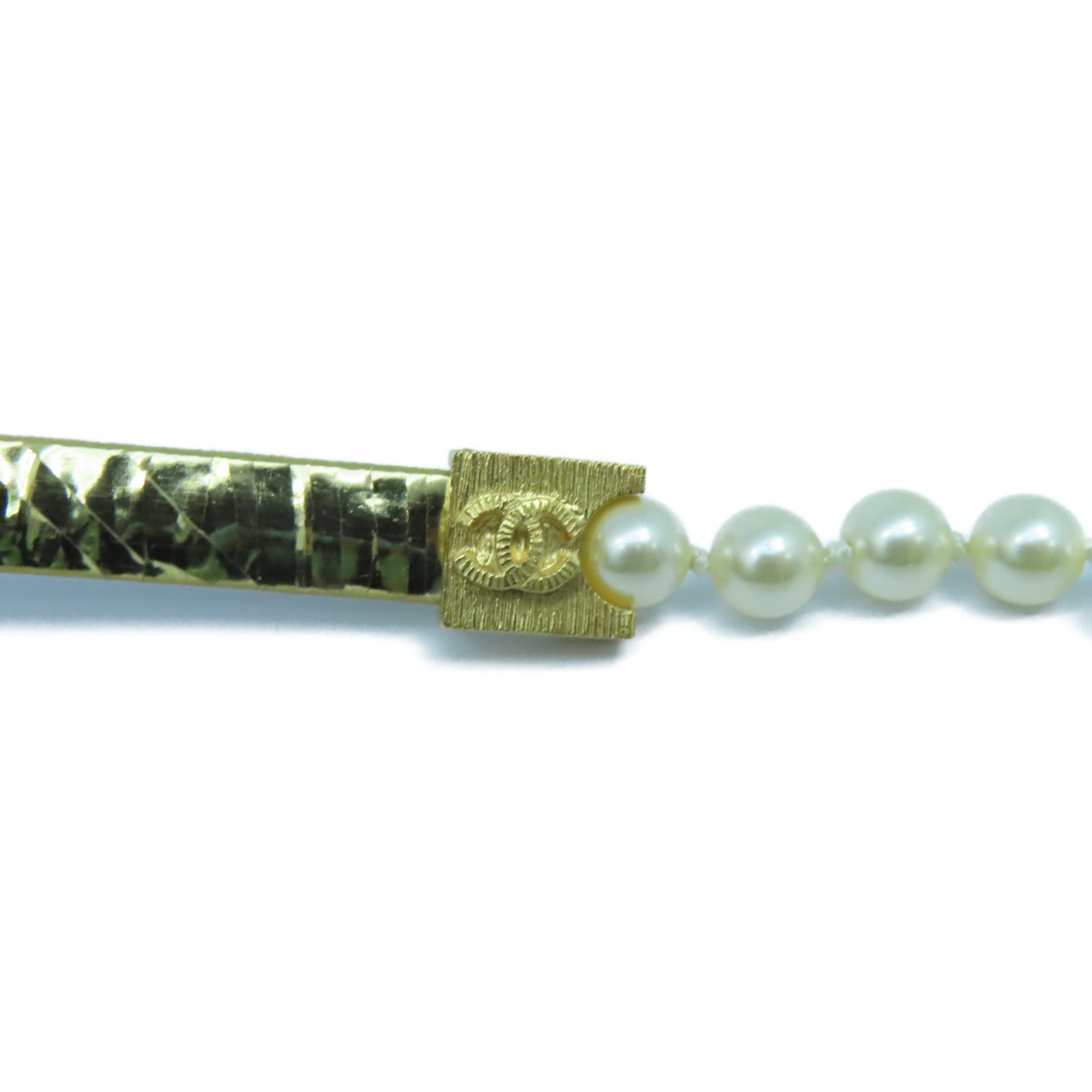 CHANEL 【激減優惠】皮革/仿珍珠Belt 80金扣皮帶金色