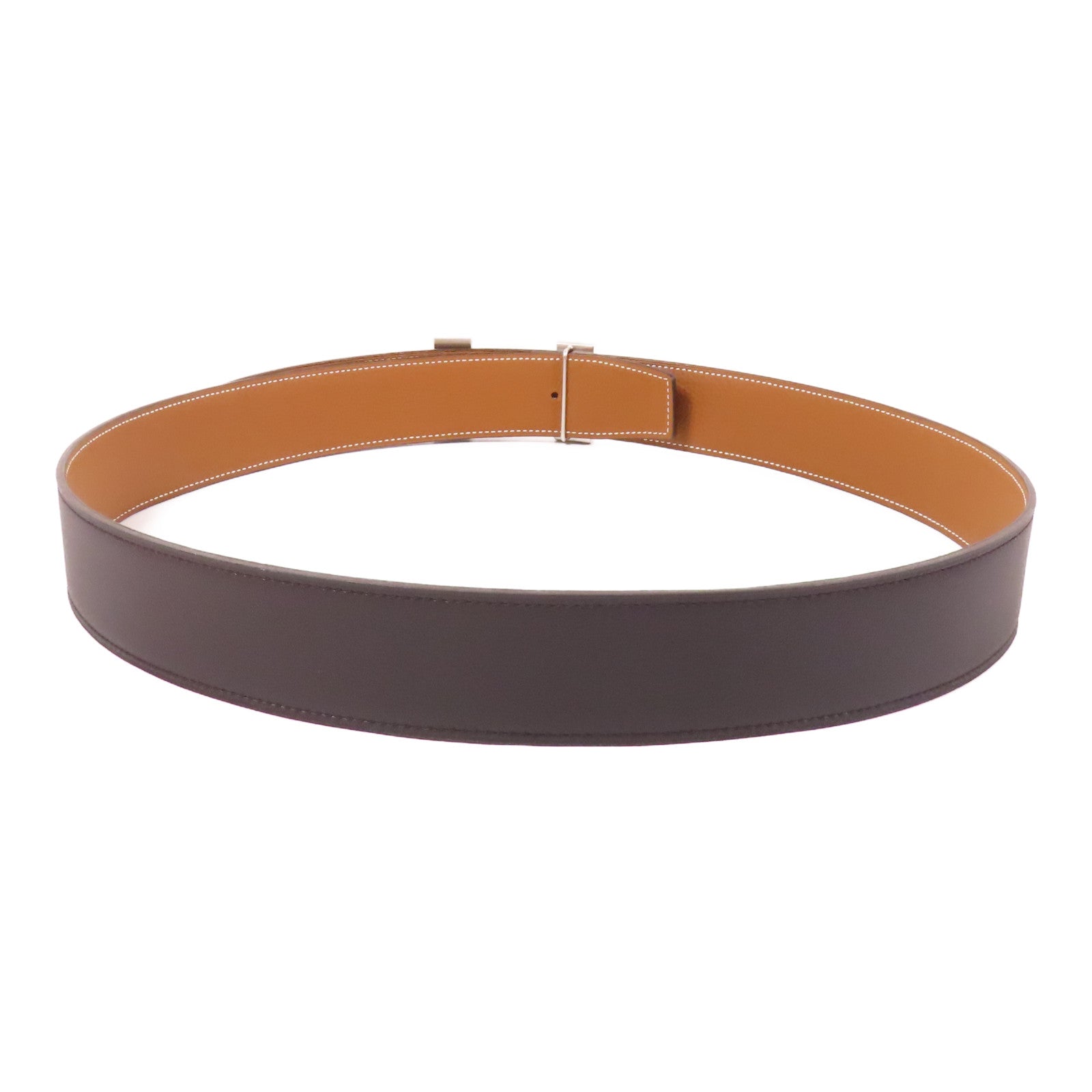 HERMES Clemence皮革H Belt 100cm銀扣皮帶Noir Gold