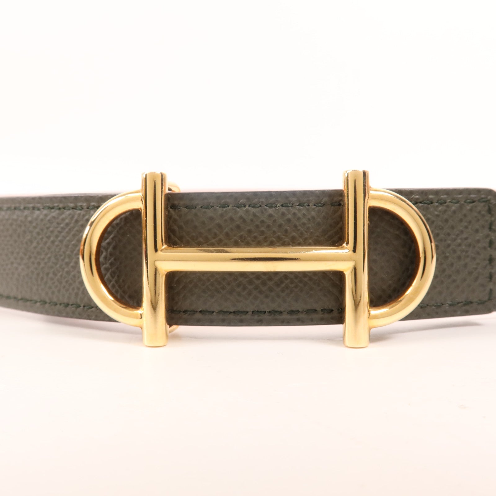 HERMES Swift/Espom皮革Gamma Belt金扣皮帶Vert De Gris