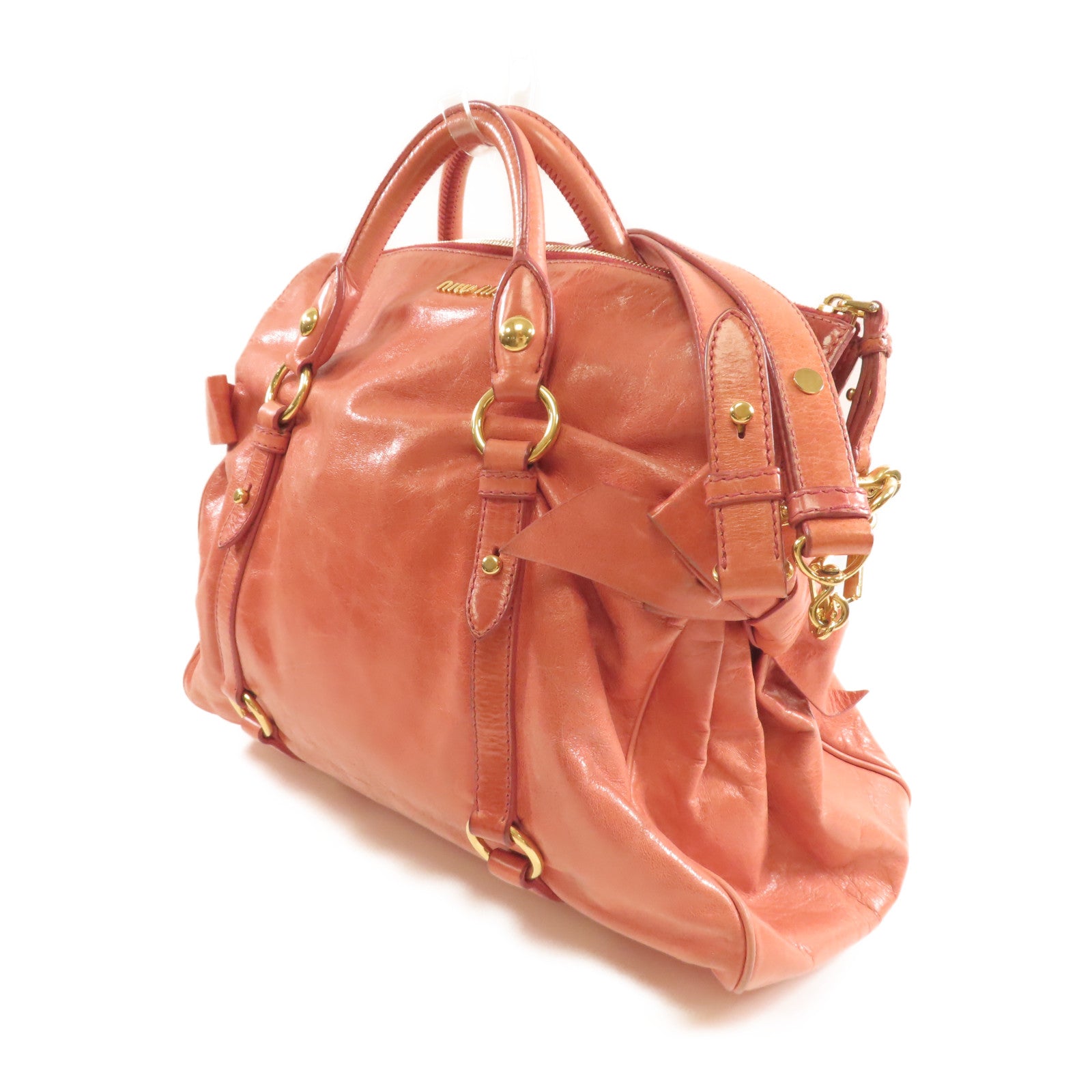 Miu Miu 羊皮皮革2Way Shoulder金扣手挽肩背兩用袋粉紅色