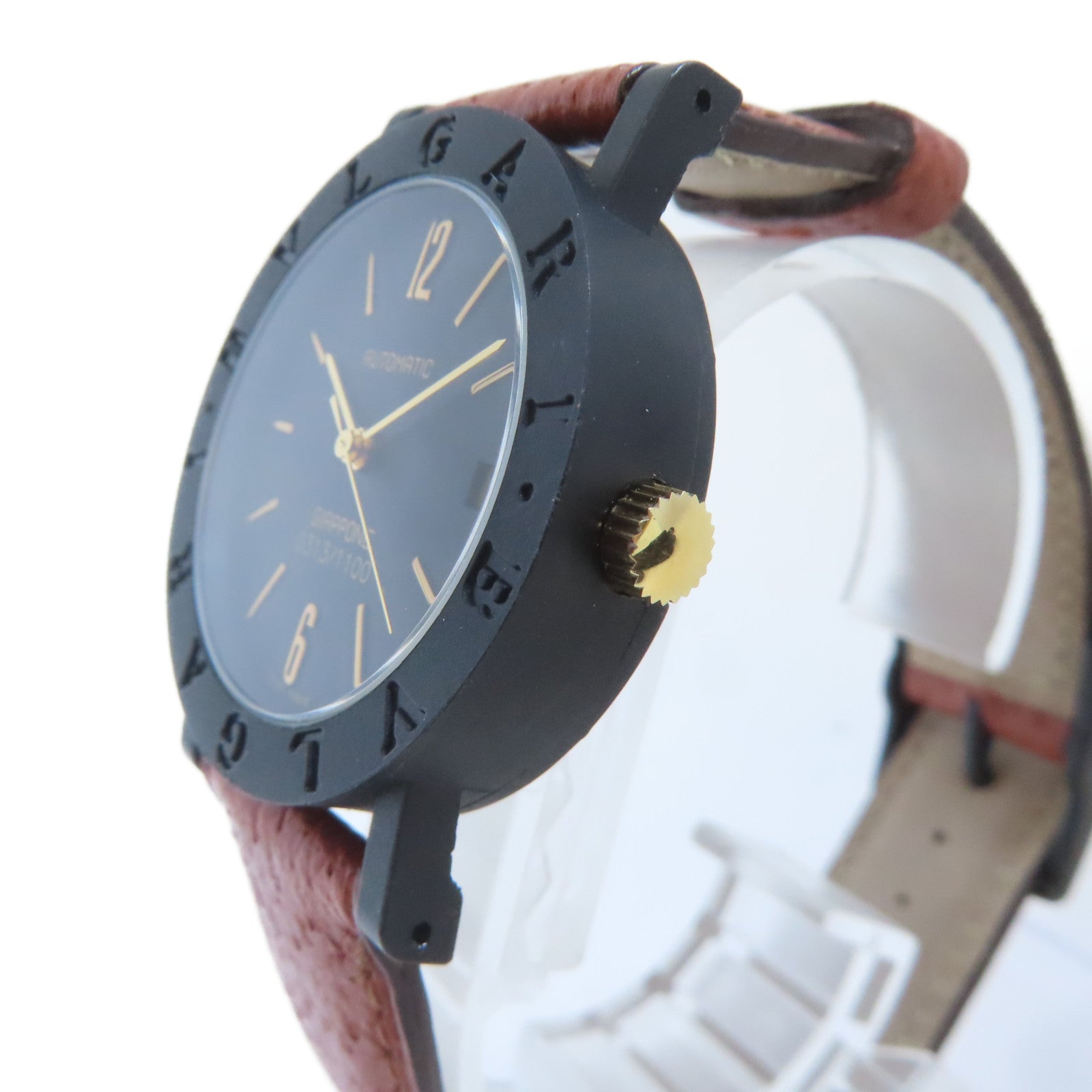 BVLGARI Bvlgari Bvlgari鋁/皮革帶手錶自動機芯黑色