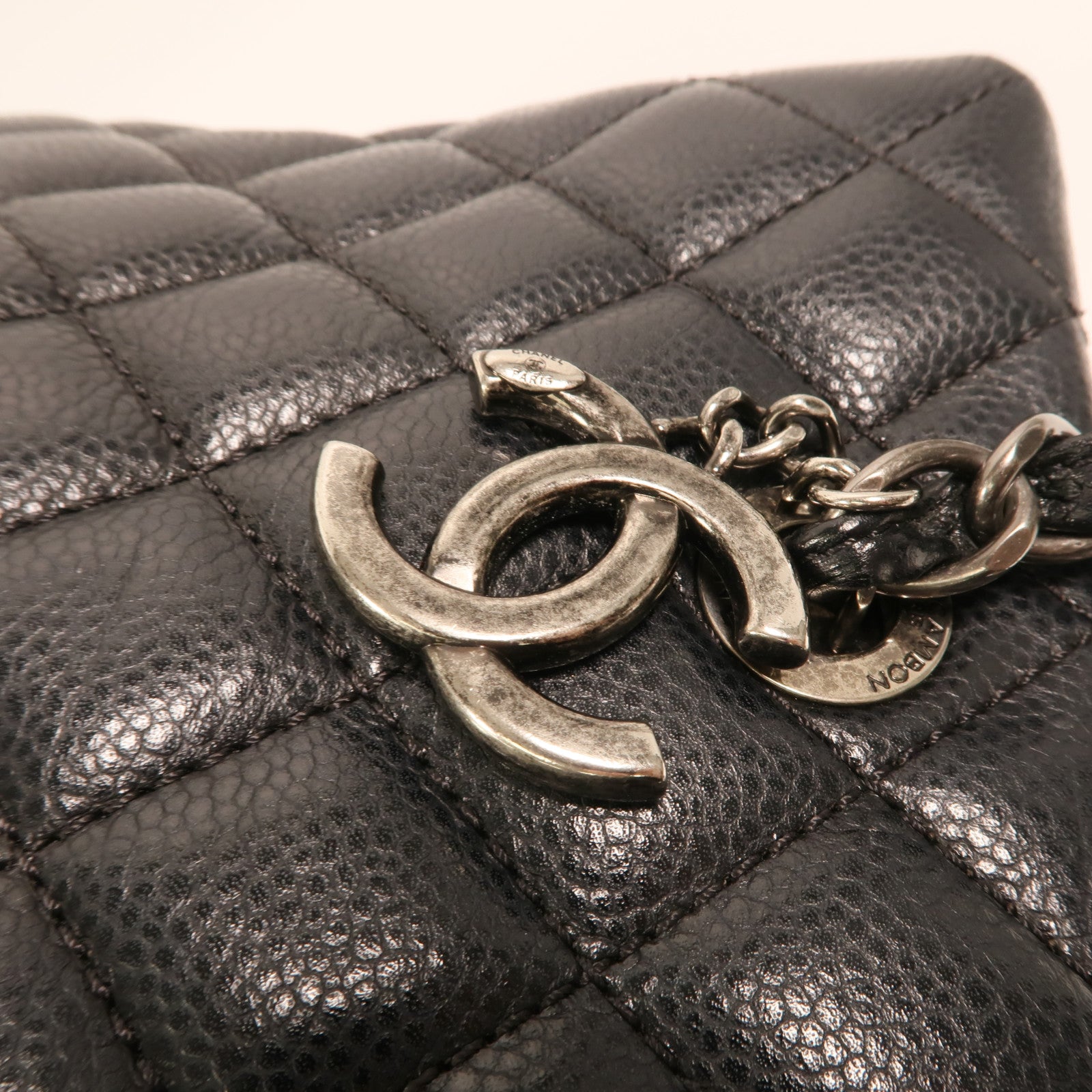 CHANEL 牛皮皮革Chain Shoulder銀扣鏈帶肩背袋