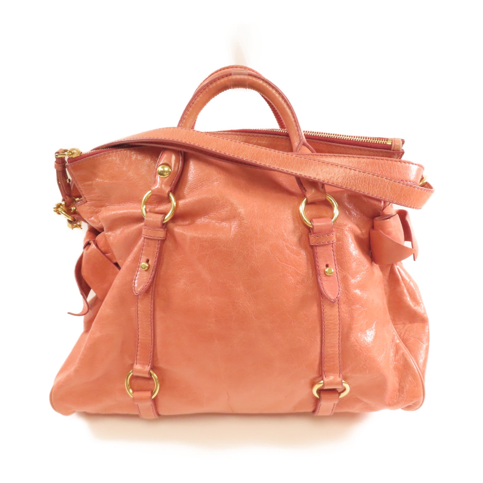 Miu Miu 羊皮皮革2Way Shoulder金扣手挽肩背兩用袋粉紅色