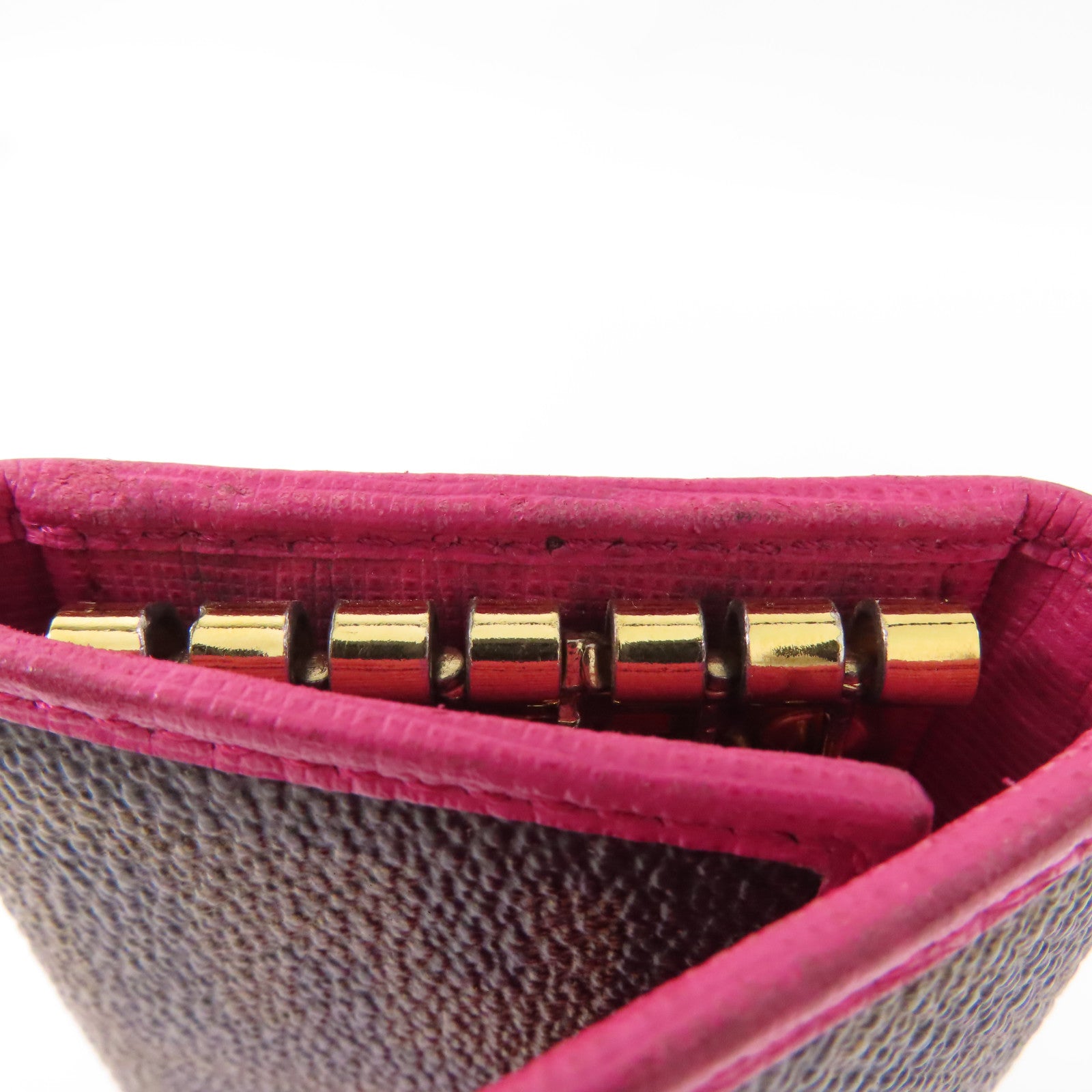 FENDI GHW Key Case 8AP079-CRP Coated Canvas Brown Pink