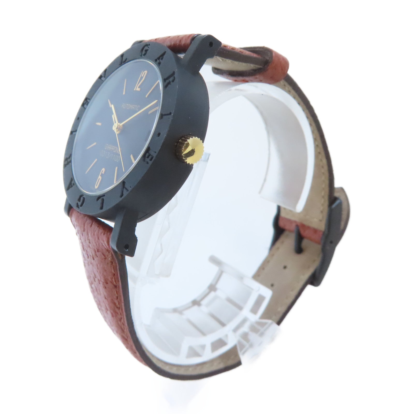 BVLGARI Bvlgari Bvlgari鋁/皮革帶手錶自動機芯黑色