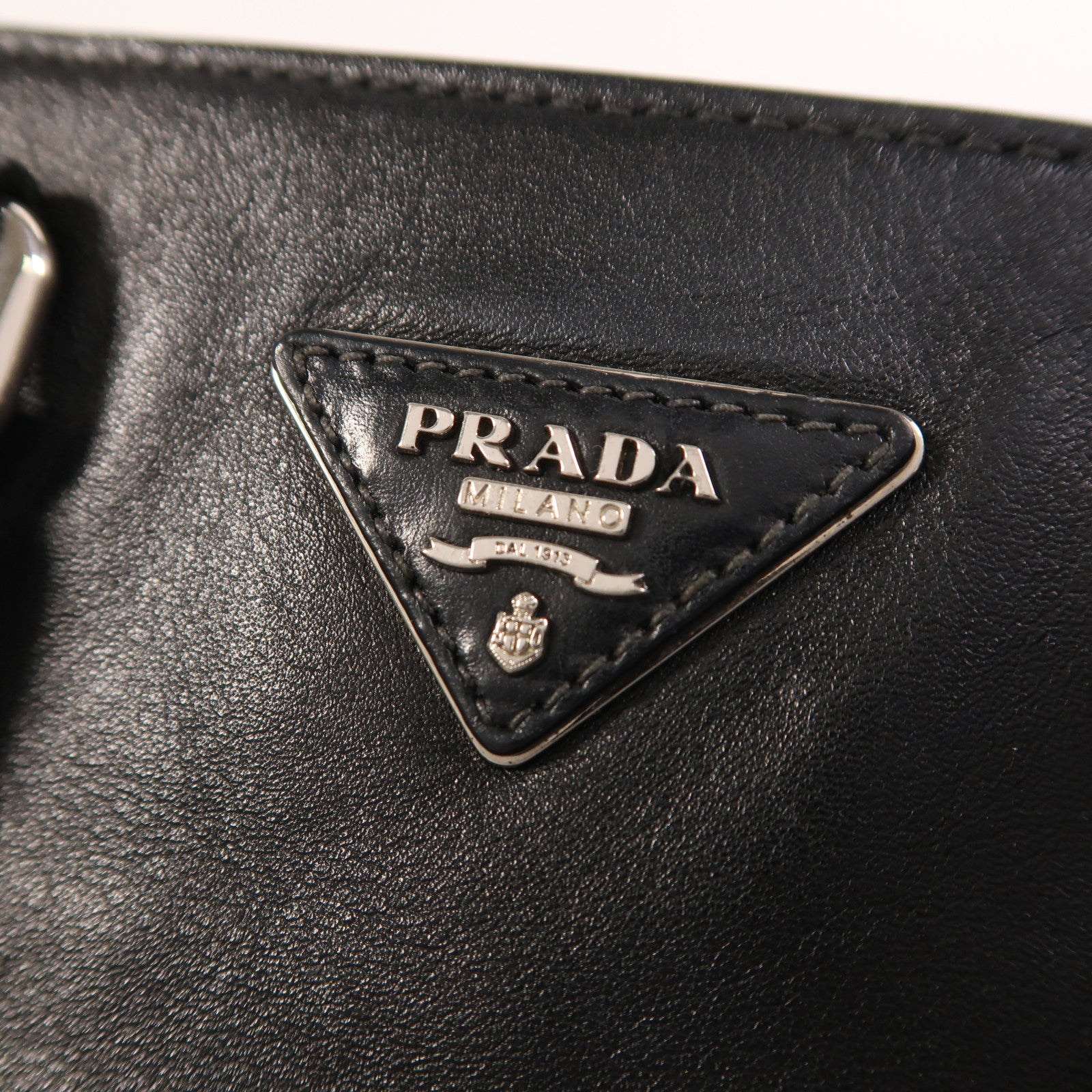PRADA 牛皮皮革2Way Shoulder銀扣手挽肩背兩用袋