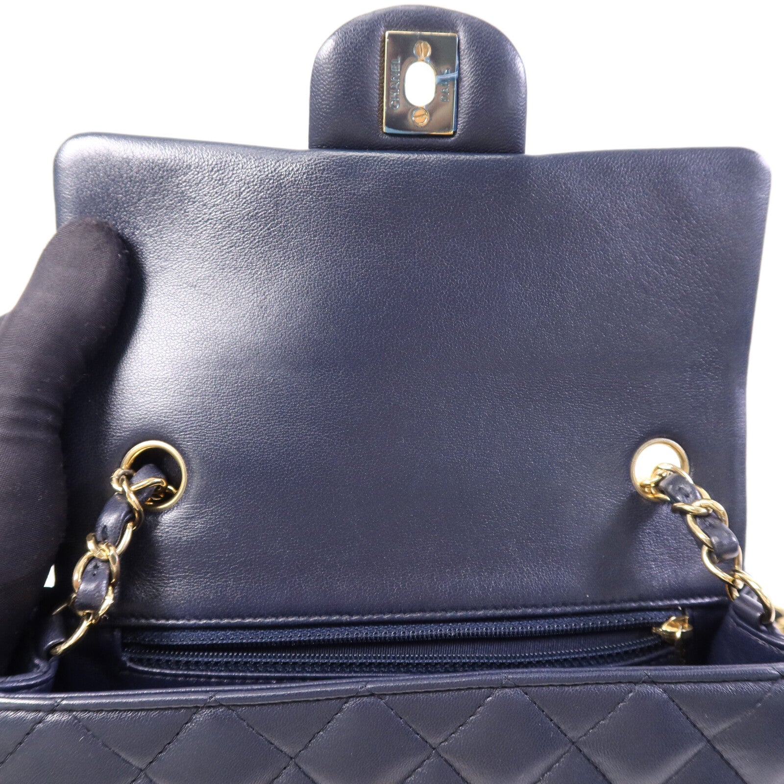 CHANEL 羊皮皮革Mini Classic 20金扣鏈帶肩背袋
