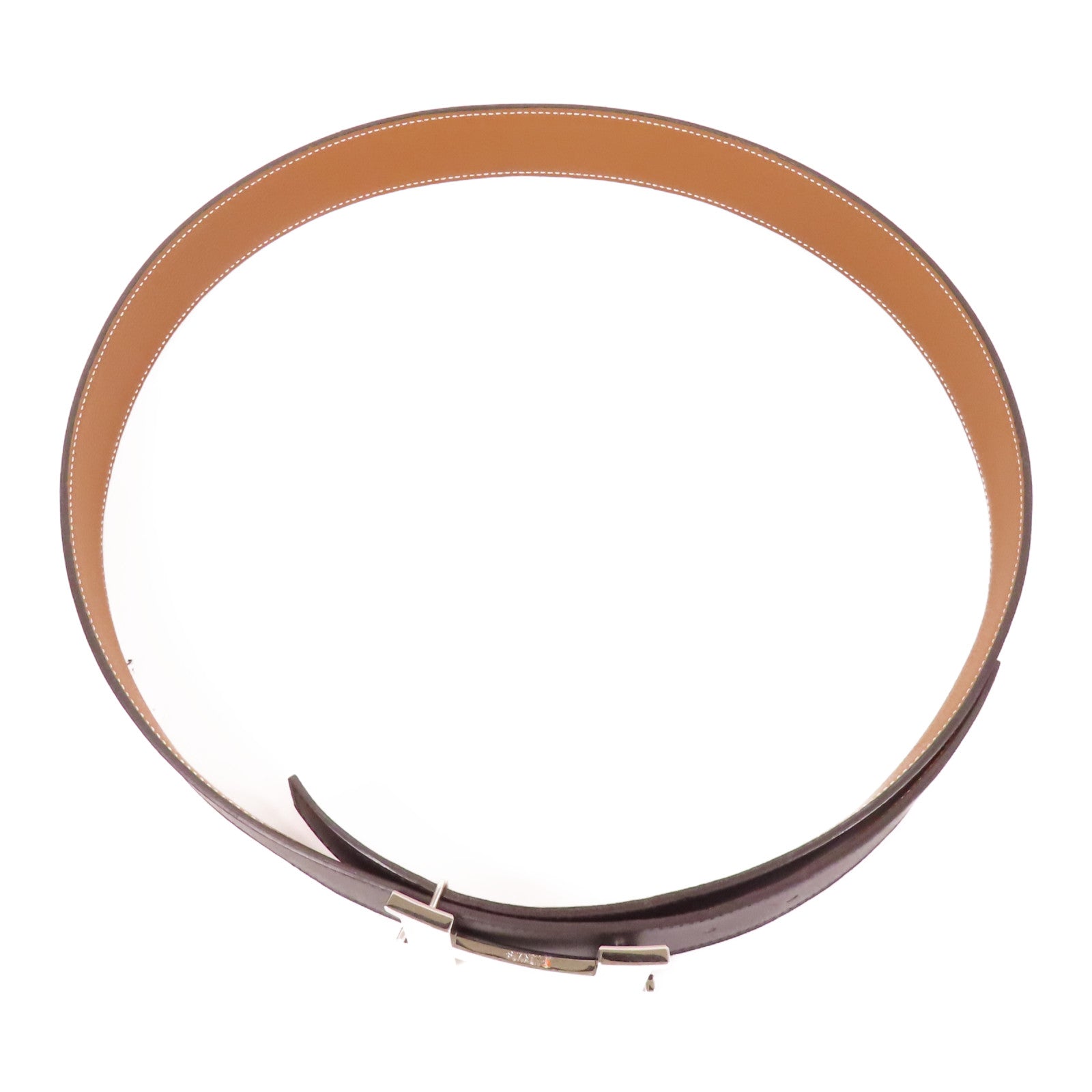 HERMES Clemence皮革H Belt 100cm銀扣皮帶Noir Gold