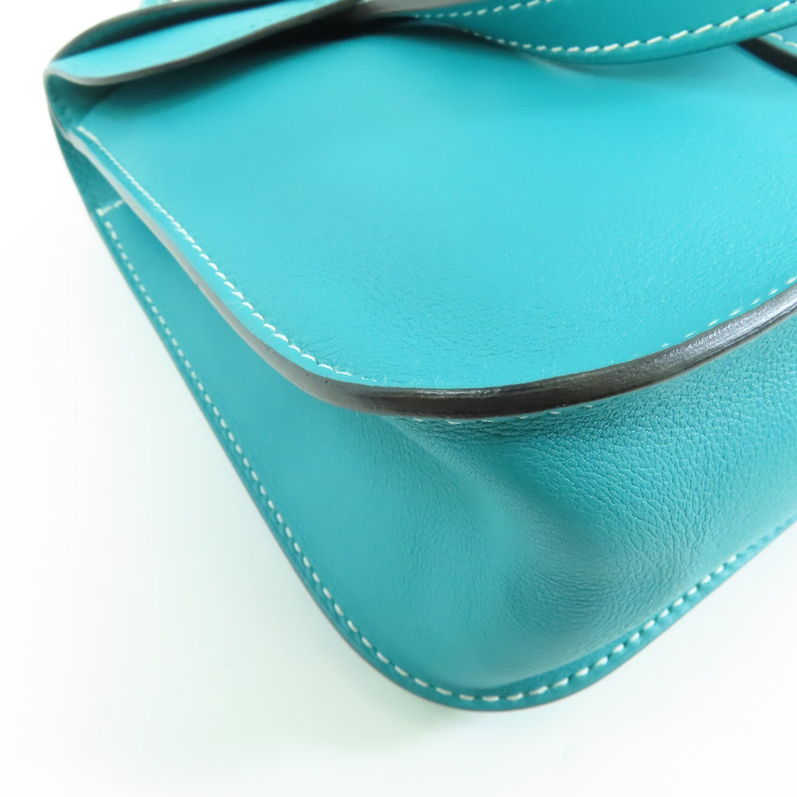 HERMES 【激減優惠】Swift皮革Mini Halzan銀扣肩背袋Bleu Paon/孔雀藍色