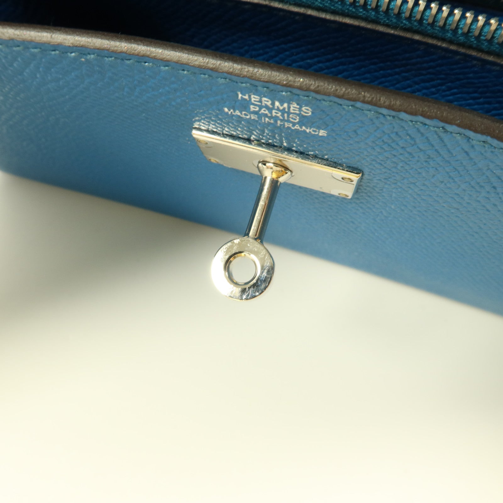HERMES Epsom皮革Kelly Wallet長錢包Bleu Izmir