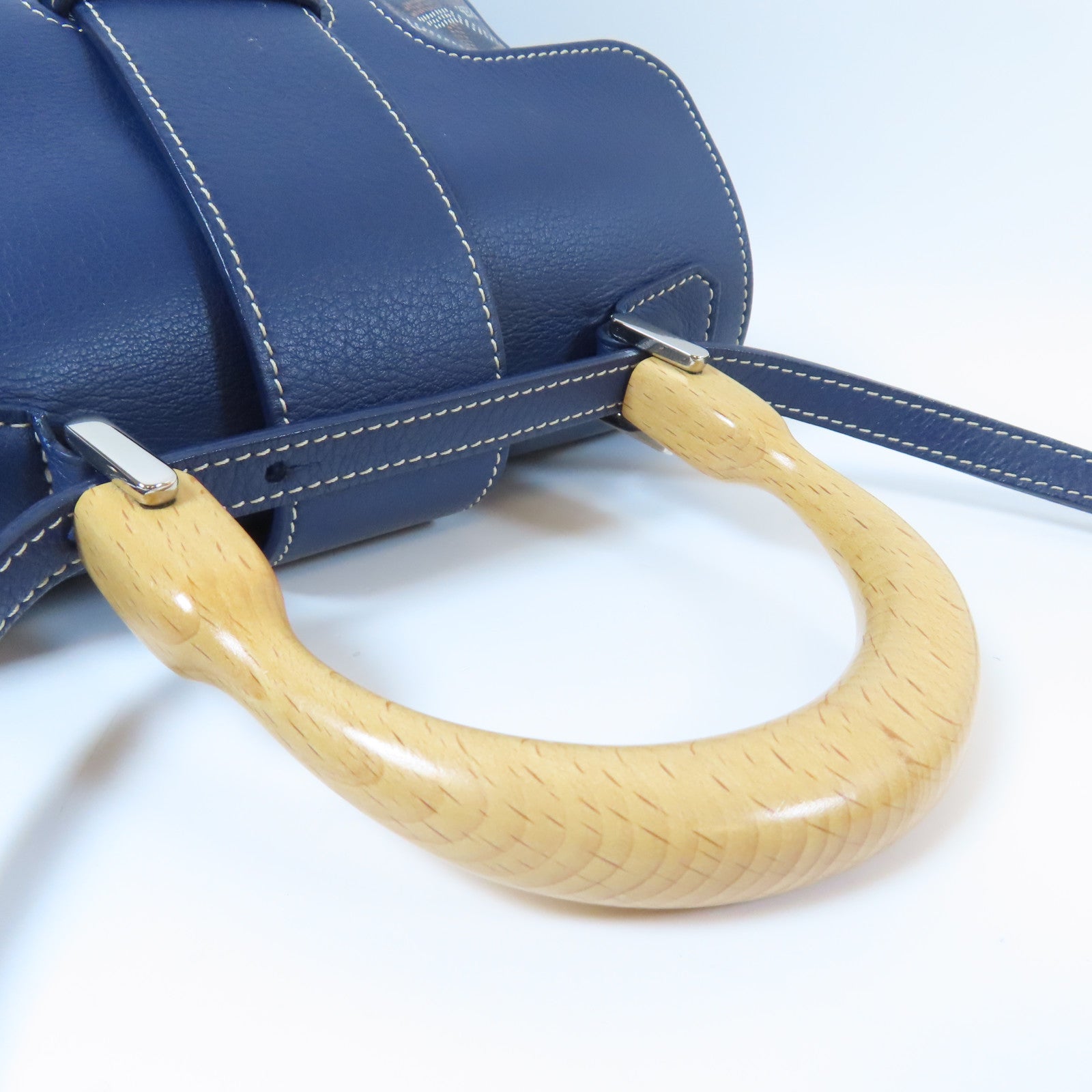 GOYARD 塗層帆布/牛皮皮革Saigon銀扣手挽肩背兩用袋深藍色