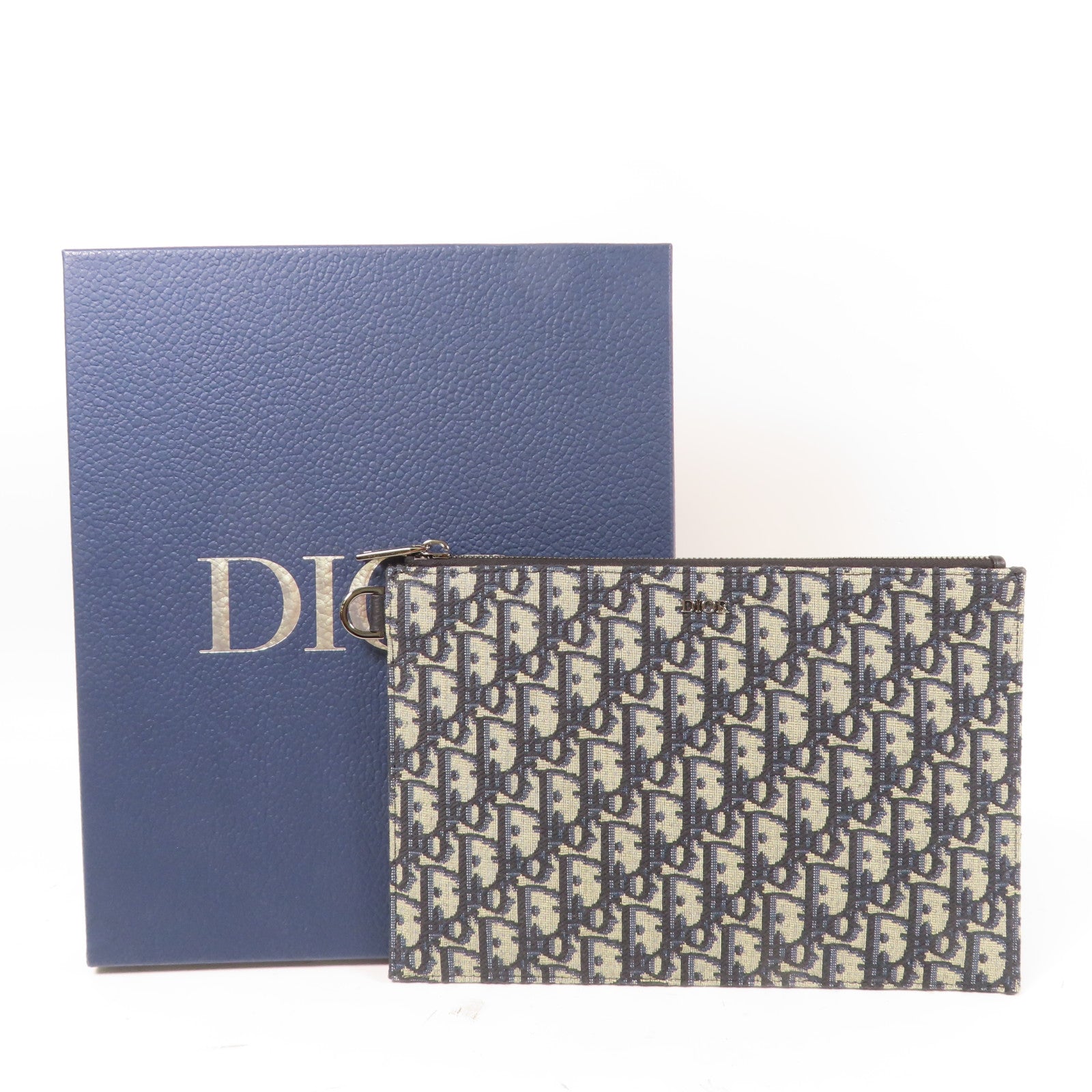 Dior 【激減優惠】帆布A5 FLAT CASE銀扣手拿包藍色