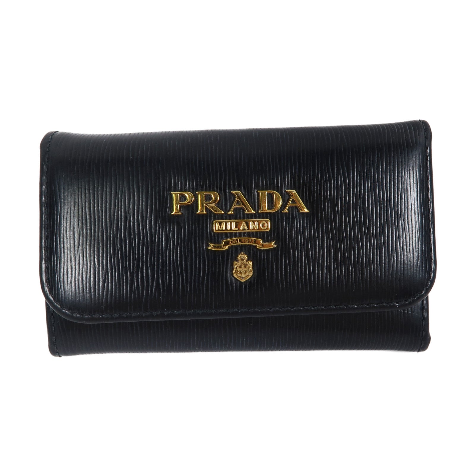 PRADA 牛皮皮革Key Holder金扣鑰匙套黑色