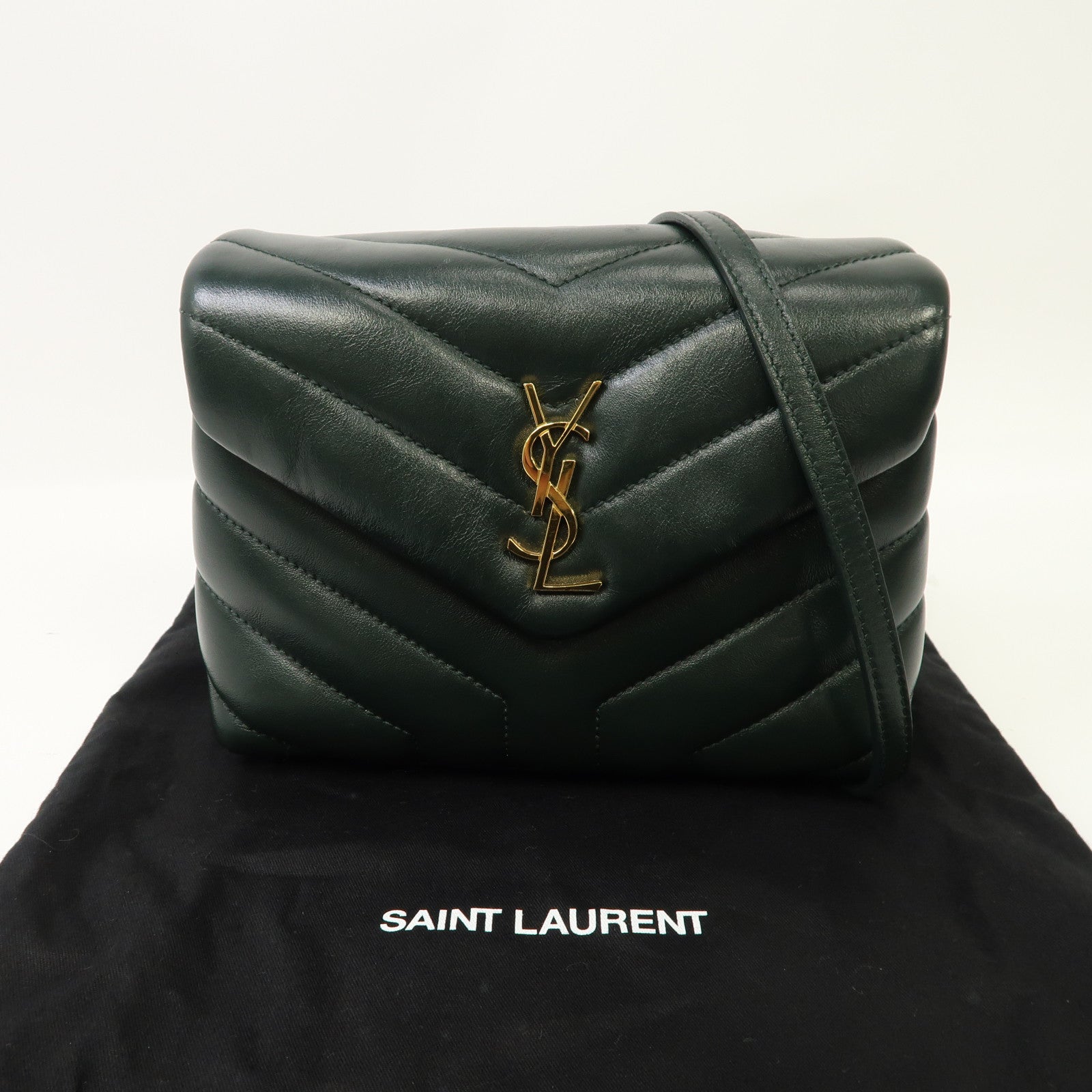 SAINT LAURENT 斜紋牛皮皮革Lou Lou金扣肩背袋綠色