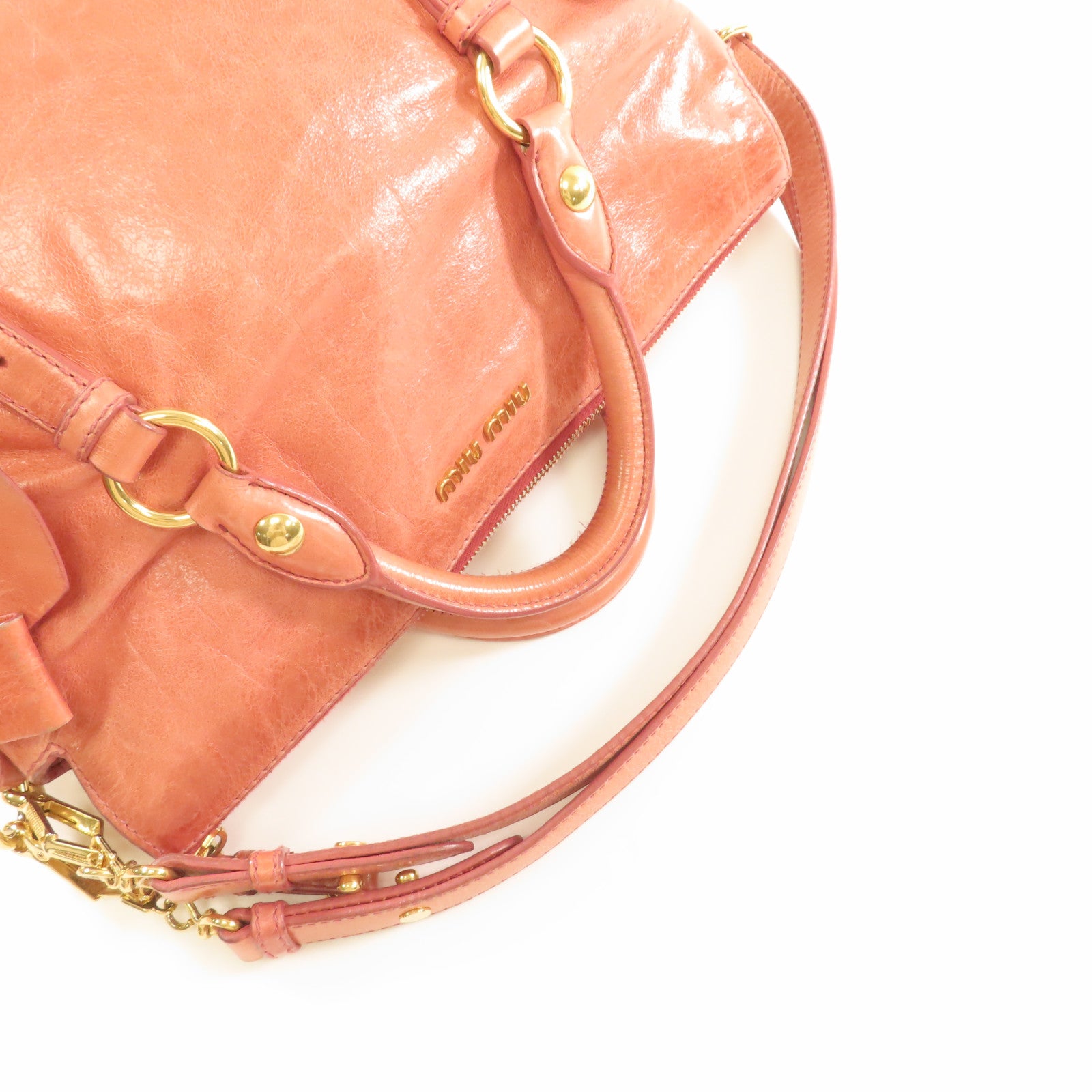 Miu Miu 羊皮皮革2Way Shoulder金扣手挽肩背兩用袋粉紅色